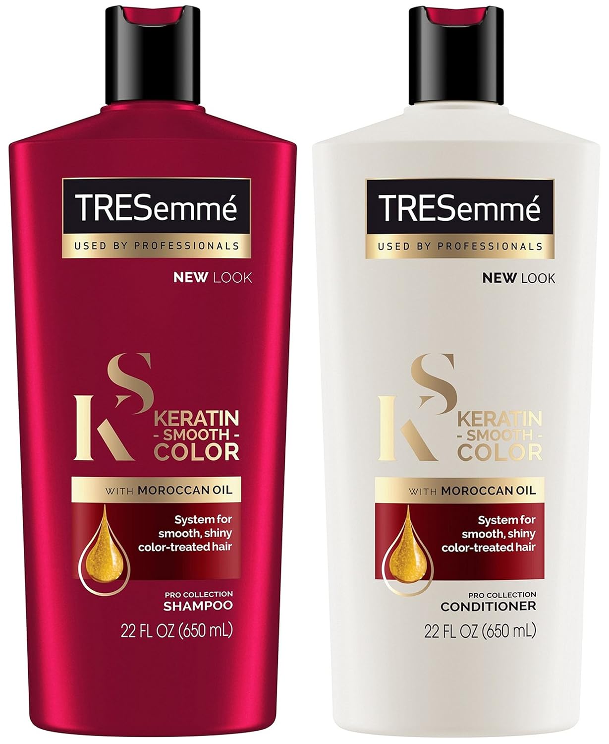 Tresemme Pro Collection Haircare - Keratin Smooth Color - With Moroccan Oil - Shampoo & Conditioner Set - Net Wt. 22 FL OZ (650 mL) Per Bottle - One Set