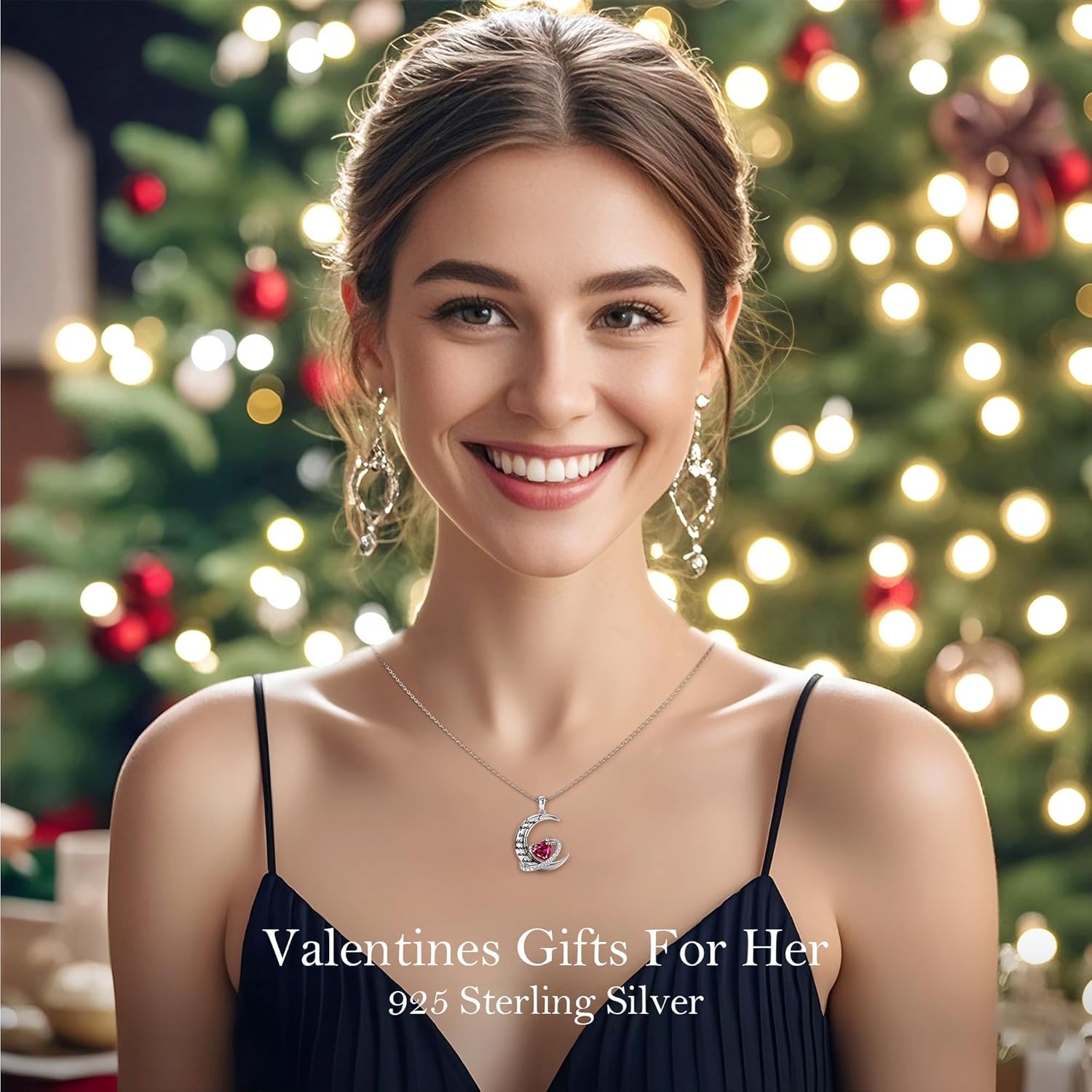 Distance Valentine's Day Gift I Love You to The Moon and Back Necklace for Women, S925 Sterling Silver Forever Love Heart Birthstone Necklace, Anniversary Birthday Jewelry Gifts for Her Wife Lover - Image 3