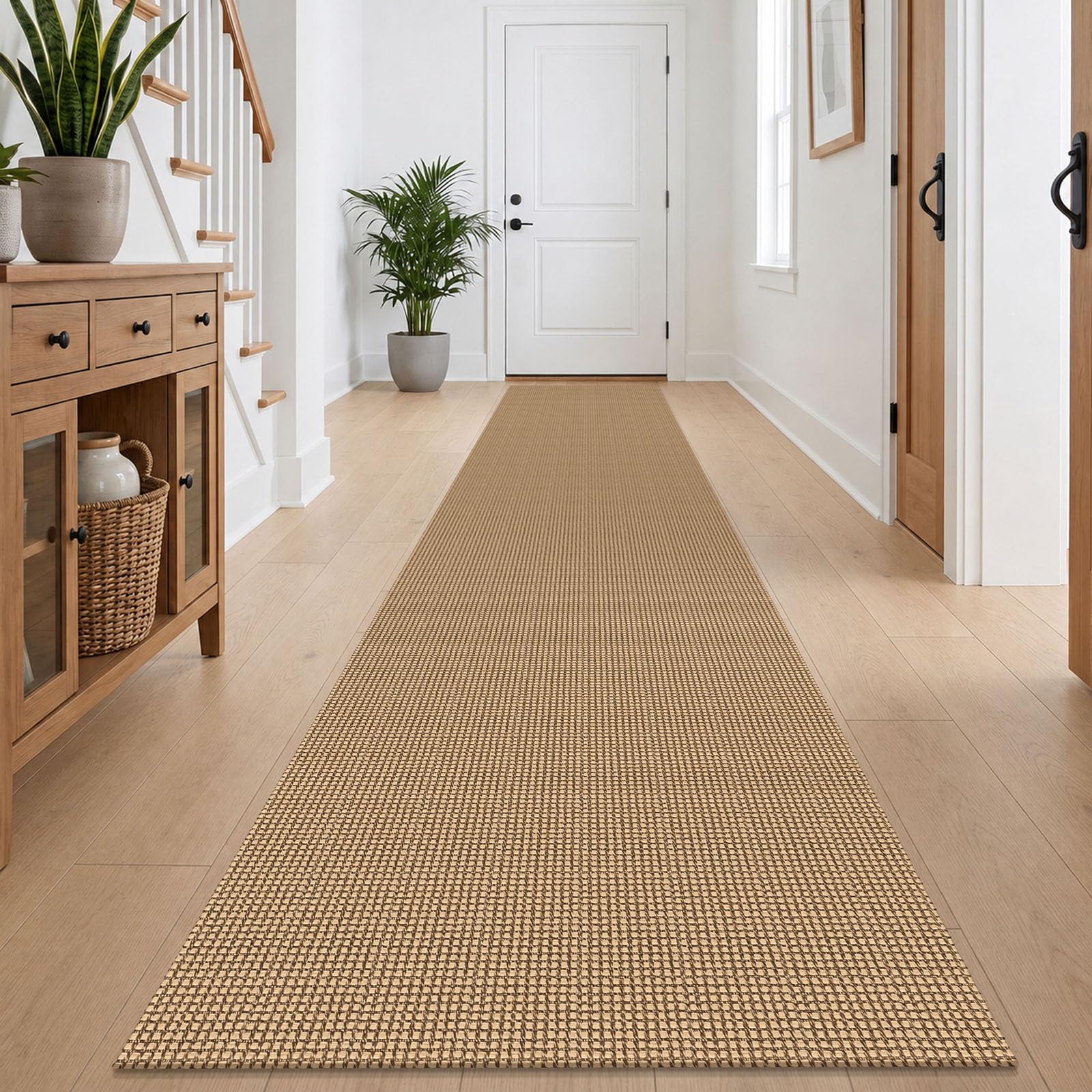 IOHOUZE Washable Exrea Long Hallway Runner Rug 2.6x14 Rubber Backed Kitchen Runner Entryway Runner Indoor, Woven Rugs Floor Carpet for Kitchen Hall Entryway Stair, Orange/Tan/Brown