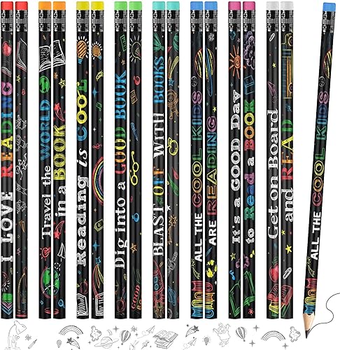 Miniatura 1 de Pasimy 600 lápices motivacionales de lectura, lápices de madera negros novedosos con borrador, lápices inspiradores con refranes para niños,
