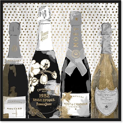 The Oliver Gal Artist Co. Lienzo enmarcado para pared con texto en inglés "Pass The Bottle Night", diseño de champán para el hogar, 30.0 x 30.0in,