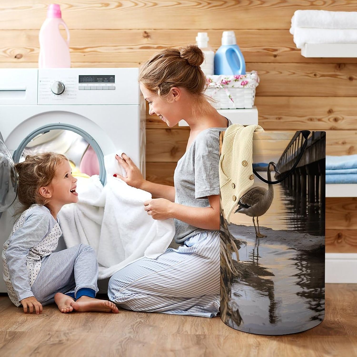 Large Laundry Hamper with Handles Wild Goose by The Bridge Laundry Basket Freestanding Waterproof Clothes Hamper for Living Room Bedroom Bathroom College Dorm