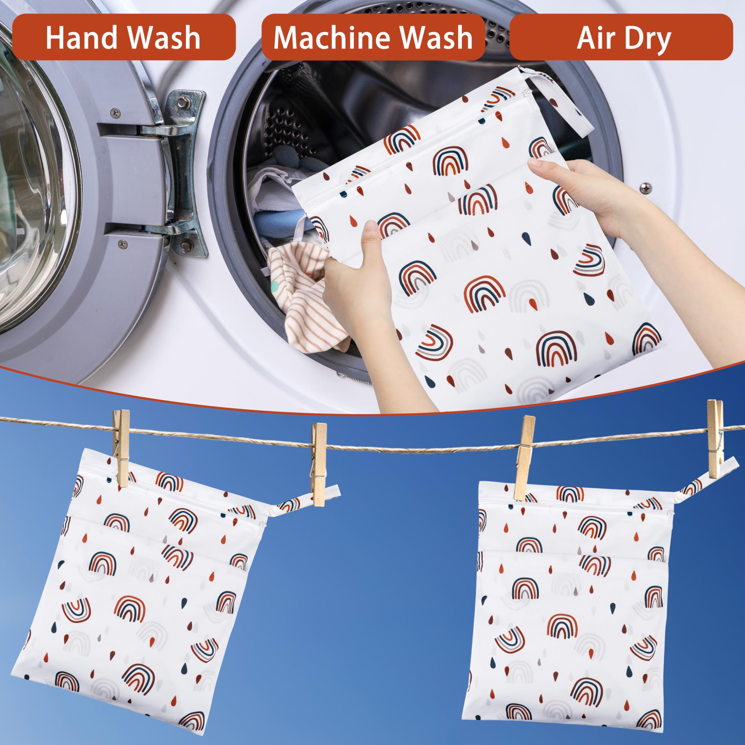 Zocipro 3Pcs Grand Sac à Couches Lavables, Réutilisable et Imperméable pour Bébé - Zippé pour Voyages (Arc-en-Ciel)