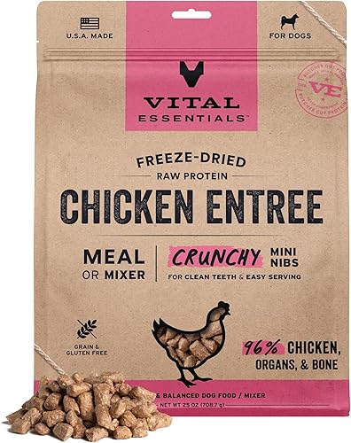 Vital Essentials Alimento crudo liofilizado para perros, pollo mini nibs entrante, 25 onzas disponible en Yaxa Costa Rica