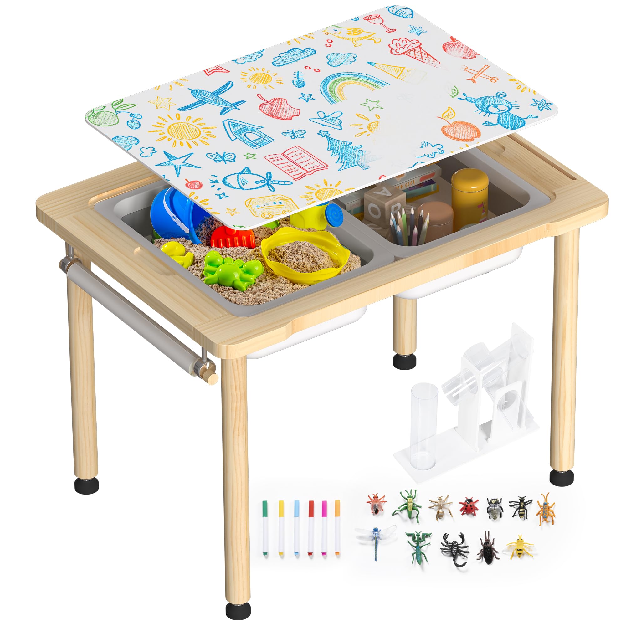 BRINJOY 3 in 1 Sensory Table for Toddlers with Storage Bins