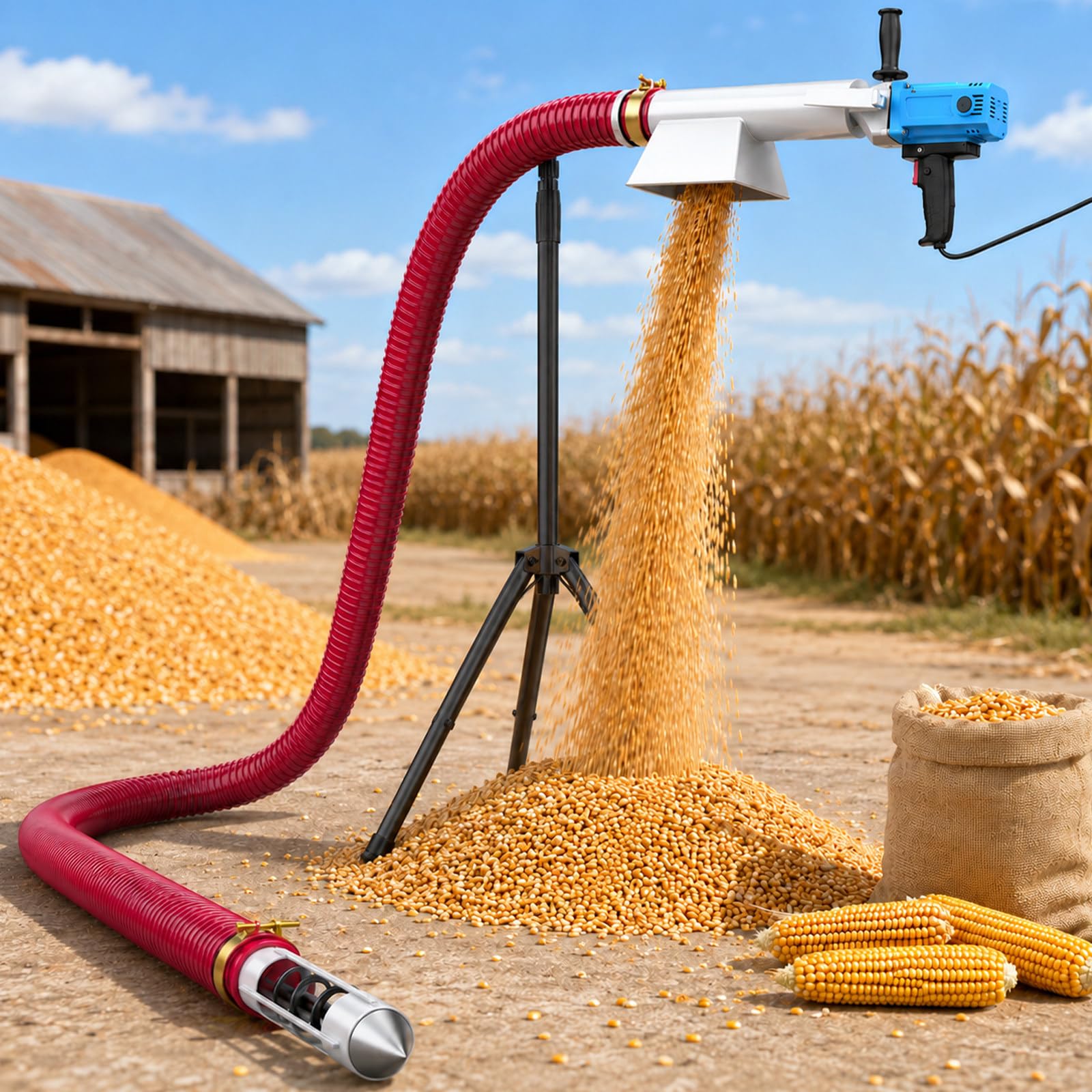 Coclea Portatile Per Cereali Con Tubo Rinforzato Da 100 mm 4m | Tubo Ispessito, Coclea Interna E Treppiede Regolabile Per Cereali, Mangimi, Pellet E Polveri Secche Compatibili