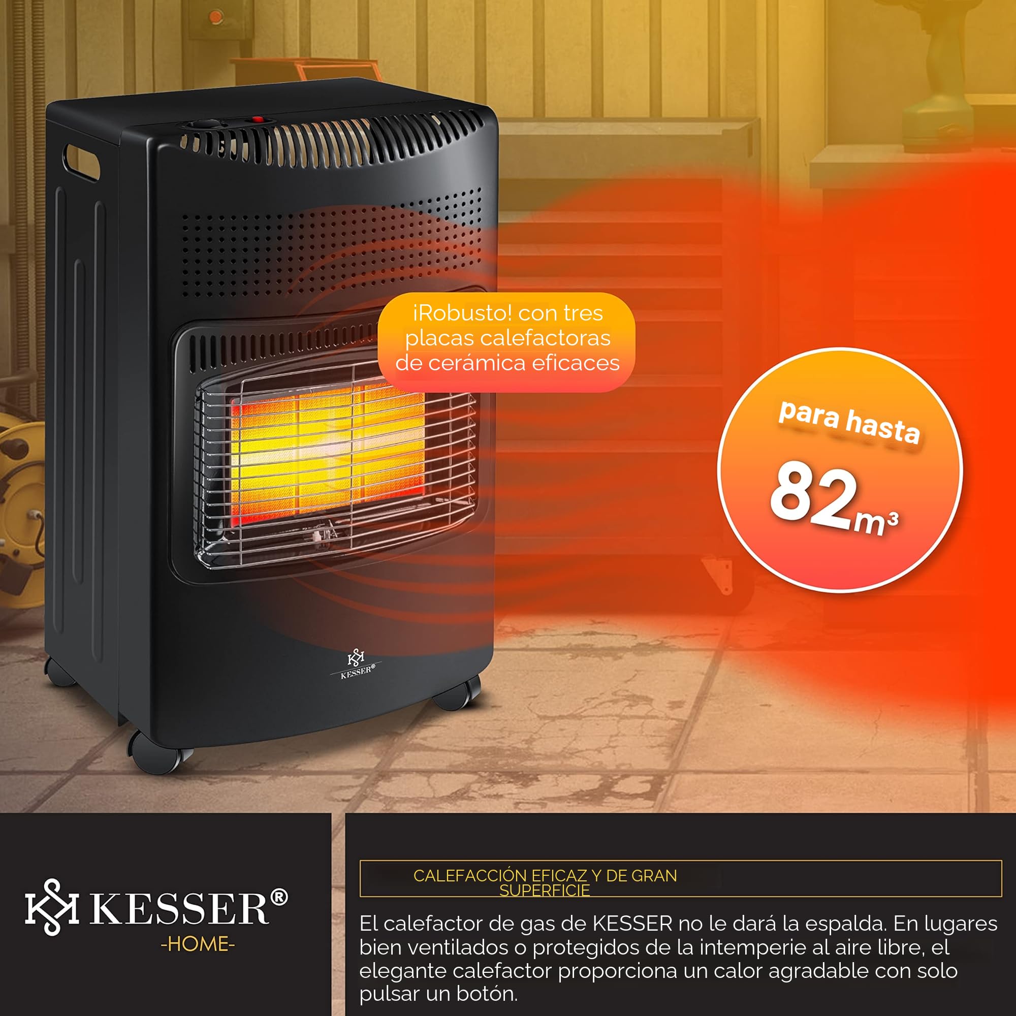 KESSER® El calentador cerámico de gas de 4200W, incl. regulador y manguera de gas, calentador con quemador cerámico de infrarrojos, bombonas hasta 15kg