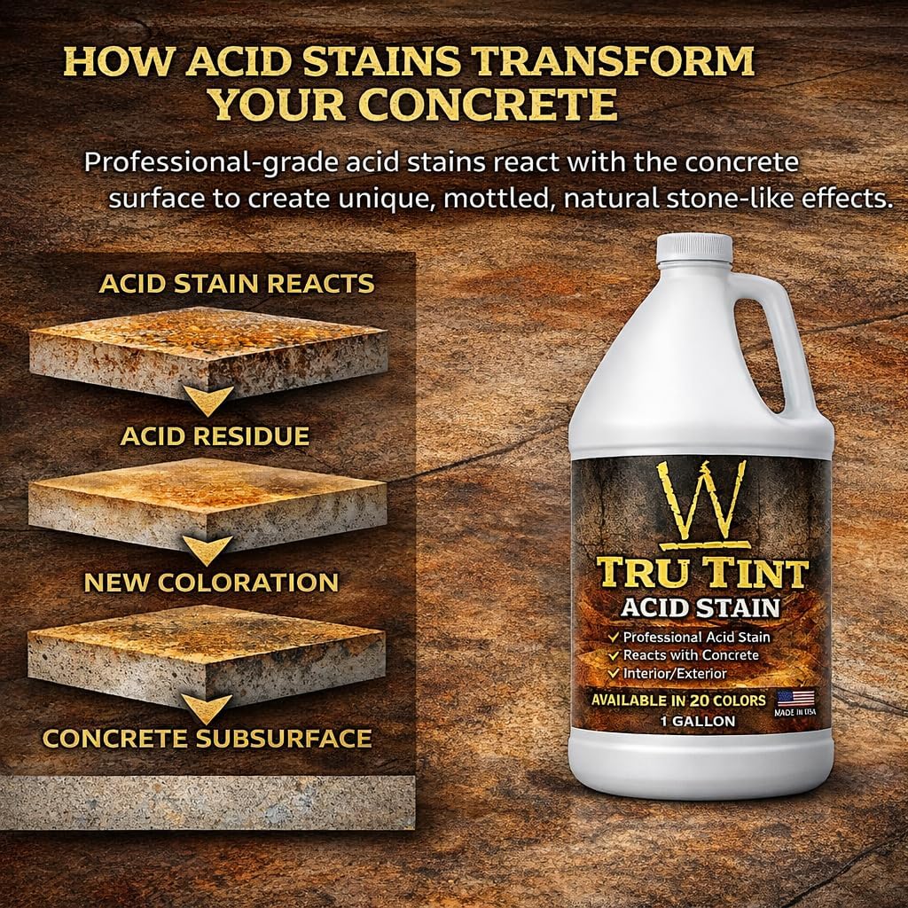 Concrete Acid Stain | Tru Tint by Walttools - 1 Gallon, Professional Grade, Rich Color for Concrete & Cement Floors, Countertops, Walls, Surfaces (20 Colors Available) (Slate)