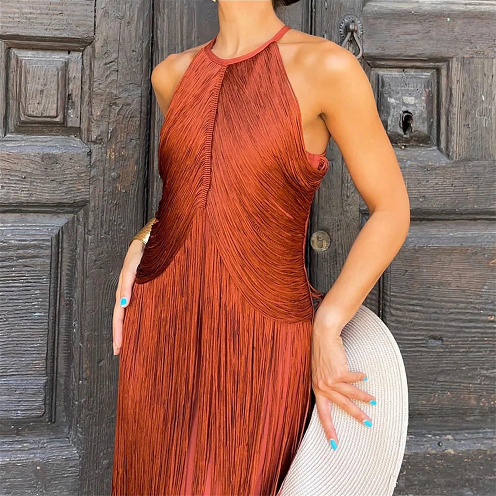 Vestido con Flecos Elegant Tassel Splicing Solid Gowns Dress Women Fashion Hight Wasit Sleeveless Long Sexy Backless Slim Evening para Mujeres