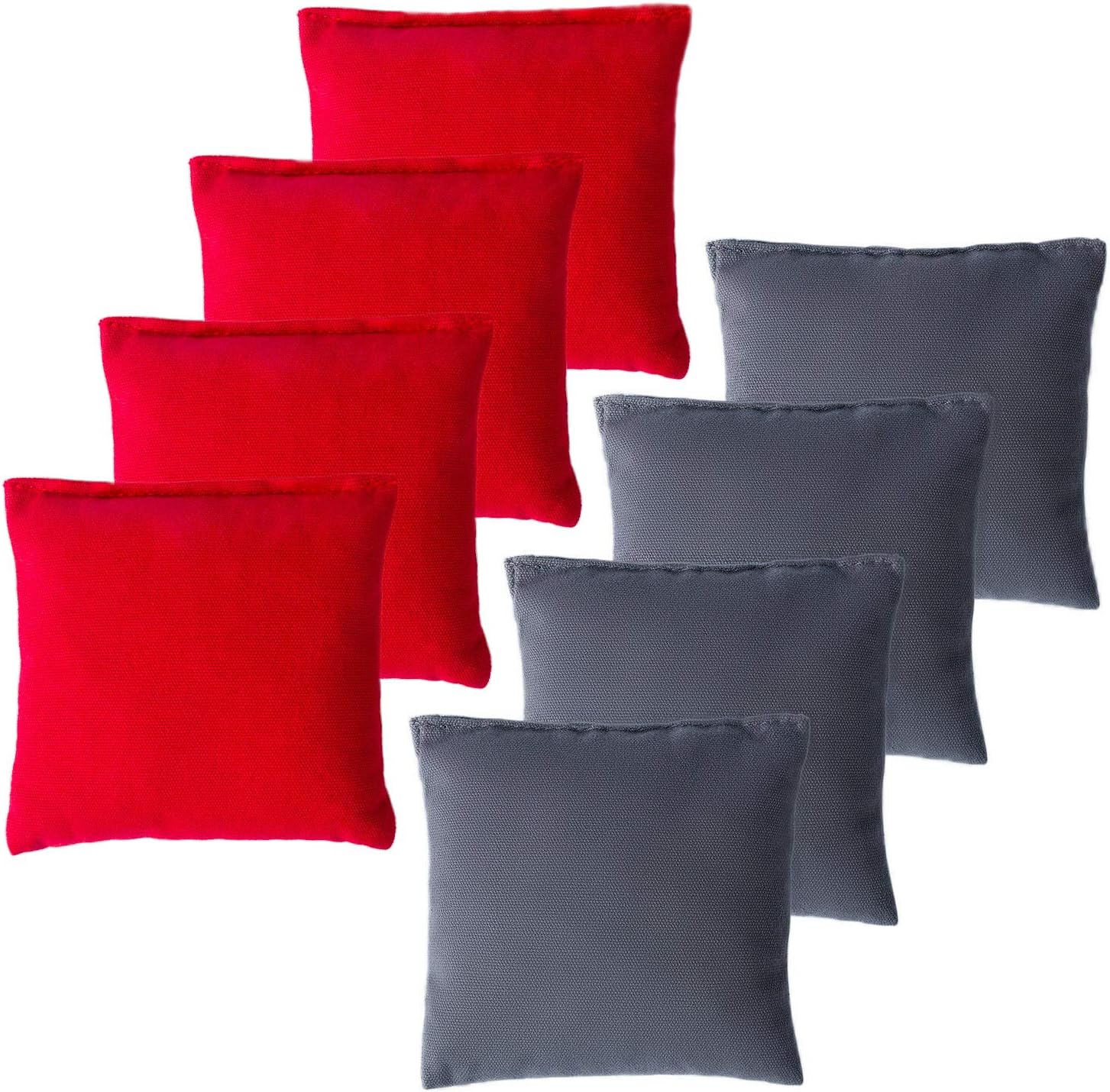 YAADUO Set of 8 Regulation Cornhole Bags, Duck Cloth Double Stiched - Standard Corn Hole Bean Bags for Tossing Game, Includes Tote Bags (Red/Grey)