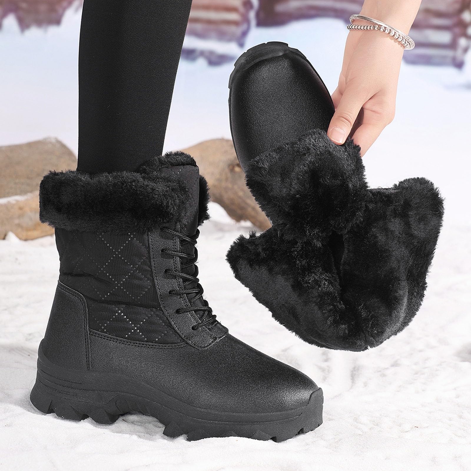 2026 Stivali da Neve Donna Scarpe Sci Invernali, Caldi, Isolati, Foderati, Antiscivolo, Termiche Comode per Il Freddo Scarponi Uomo Impermeabili Stivaletti con Pelliccia