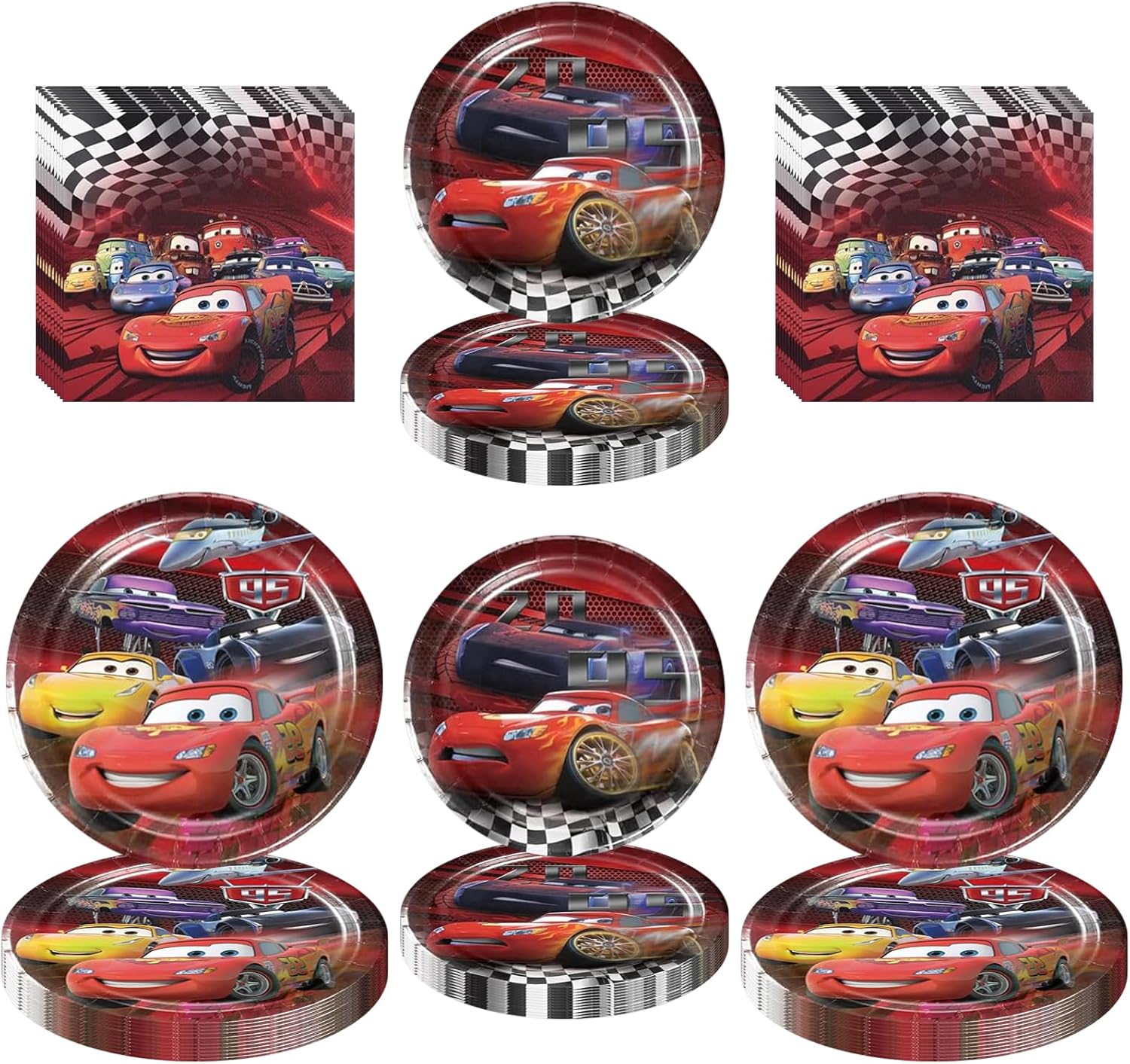 60PCS Cars Tableware Sets, Cars Party Paper Plates and Napkins Set Includes 40 PCS Plates, 20 PCS Napkins for Birthday Party Supplies