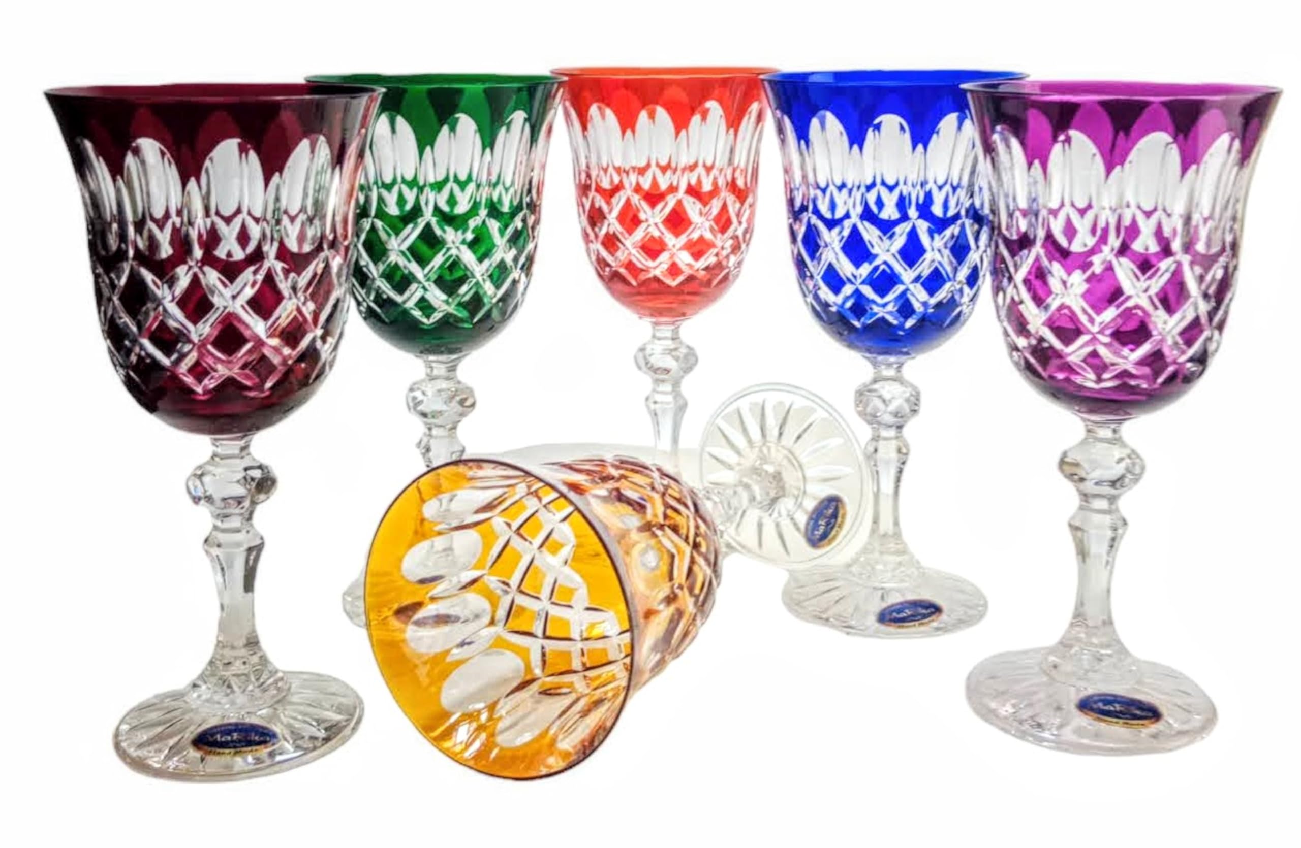 MaRika Kristall Weingläser Set – 220 ml, bunt, handgefertigt – 6er Set Weingläser, perfekt für Rotwein und Weißwein, Geschenkidee