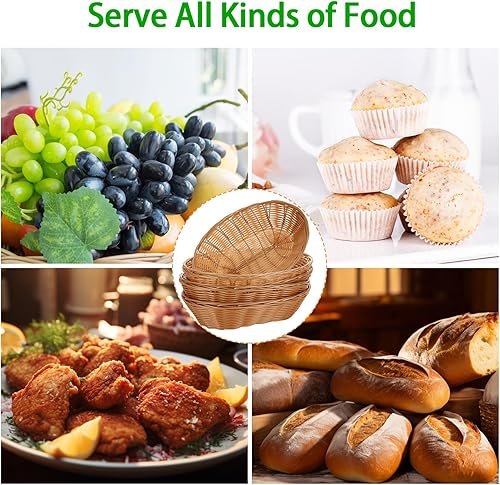 Miniatura 5 de DAJAVE Paquete de 20 cestas ovaladas de plástico, 9 x 6.9 x 2.36 pulgadas, cestas tejidas para pan de alimentos, cesta de almacenamiento de