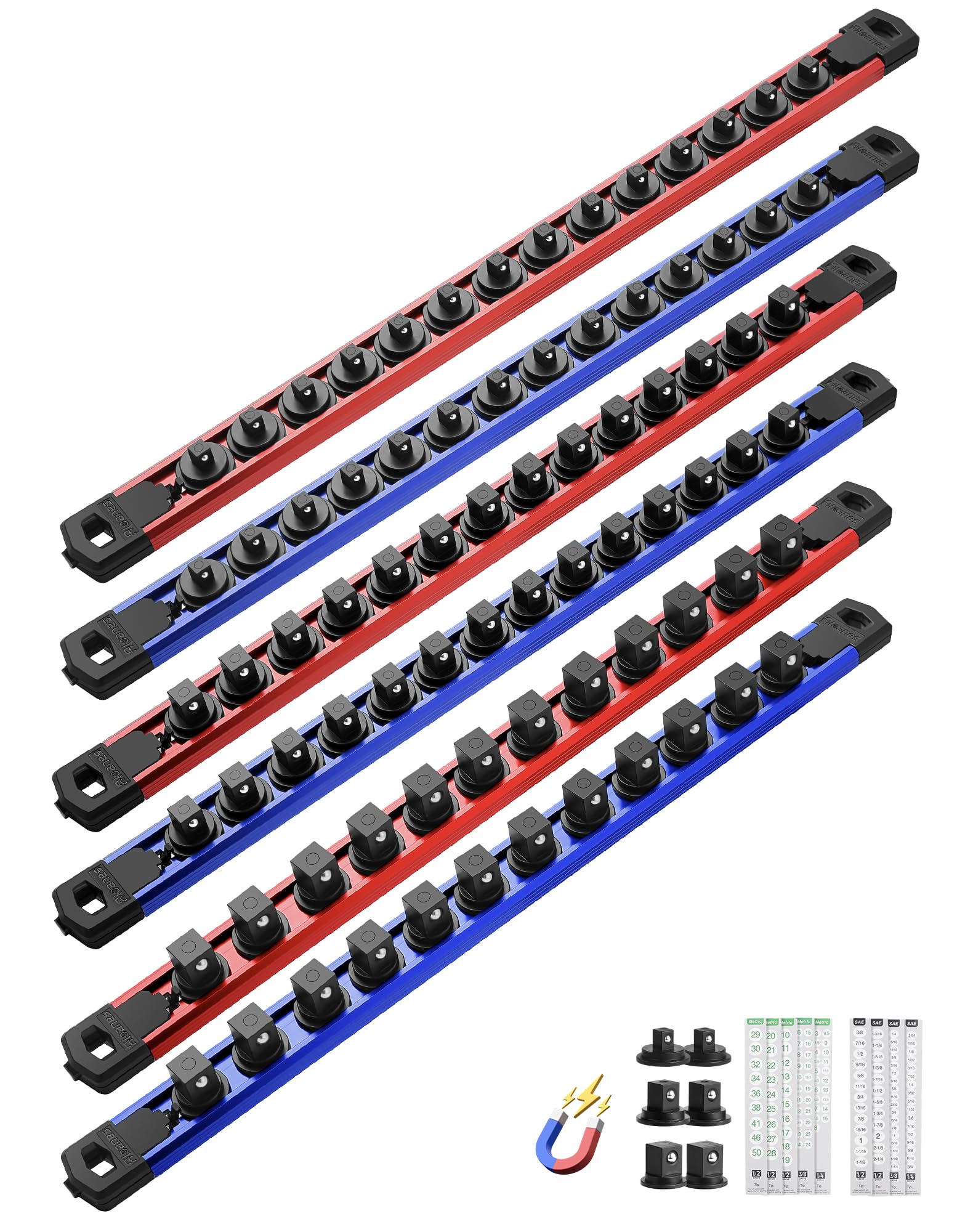 ALOANES Magnetic Socket Organizer, 1/2,3/8,1/4" 80 Clips (Red&amp;Blue, 6PC)
