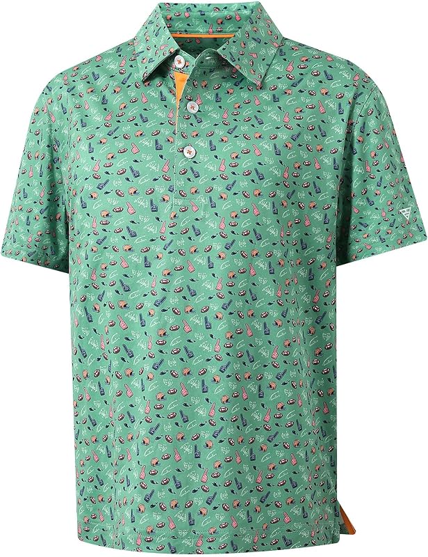 Boys Polo Shirt Short Sleeve Performance Dry Fit Stretch Funny Print Active Casual Collared Golf Shirts for Boy