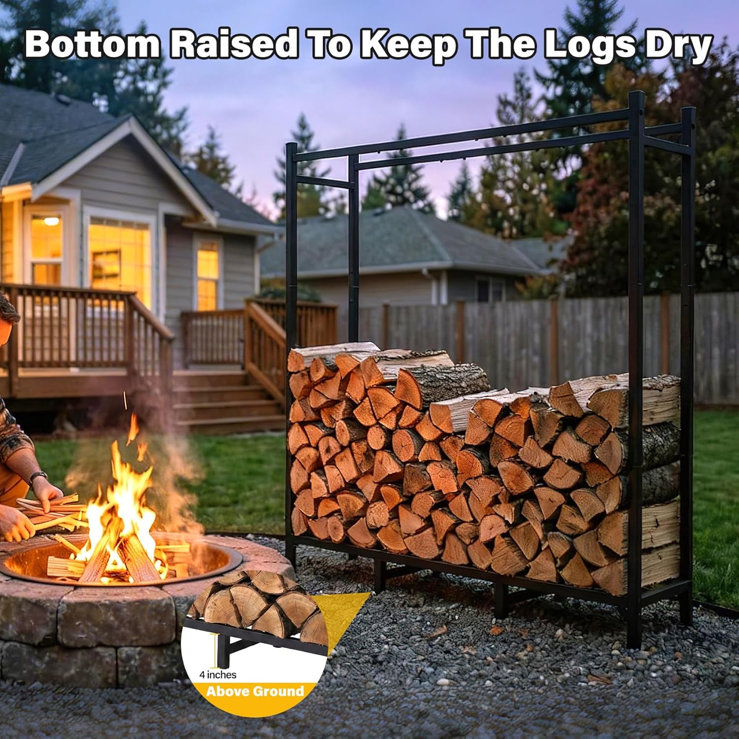 TC-HOMENY Heavy Duty Firewood Storage Log Rack with Cover and Zipper, Waterproof Windproof Sun-Proof Fire Wood Storage Racks Indoor Outdoor Wood Racks for Fire Wood Holder