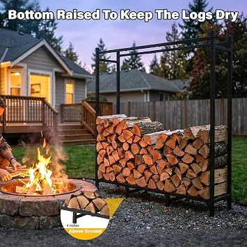 TC-HOMENY Log Rack with Cover Outdoor and Zipper, Waterproof Windproof Sun-Proof Fire Wood Storage Racks Indoor Outdoor Wood Racks for Fire Wood Holder