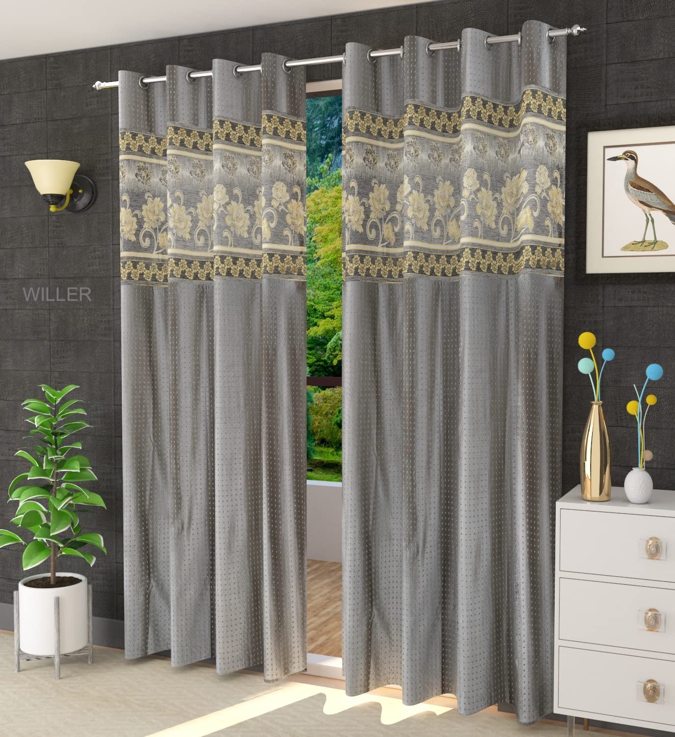 Willer Elegant and Premium Curtain (Door - 4 X 9 Feet, Two Pieces) | Grey