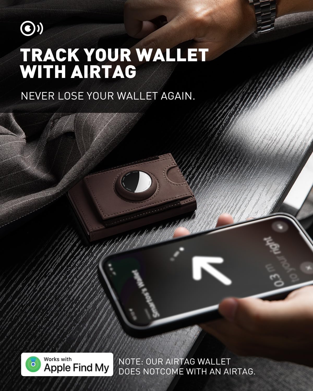 iwantit Slim Airtag Wallet for Men: Compatible with Apple Air tag (1st & 2nd Generation), Front Pocket Smart Pop Up Credit Card Holder with AirTag Holder ID Window, RFID Blocking(Vintage Brown) - Image 4