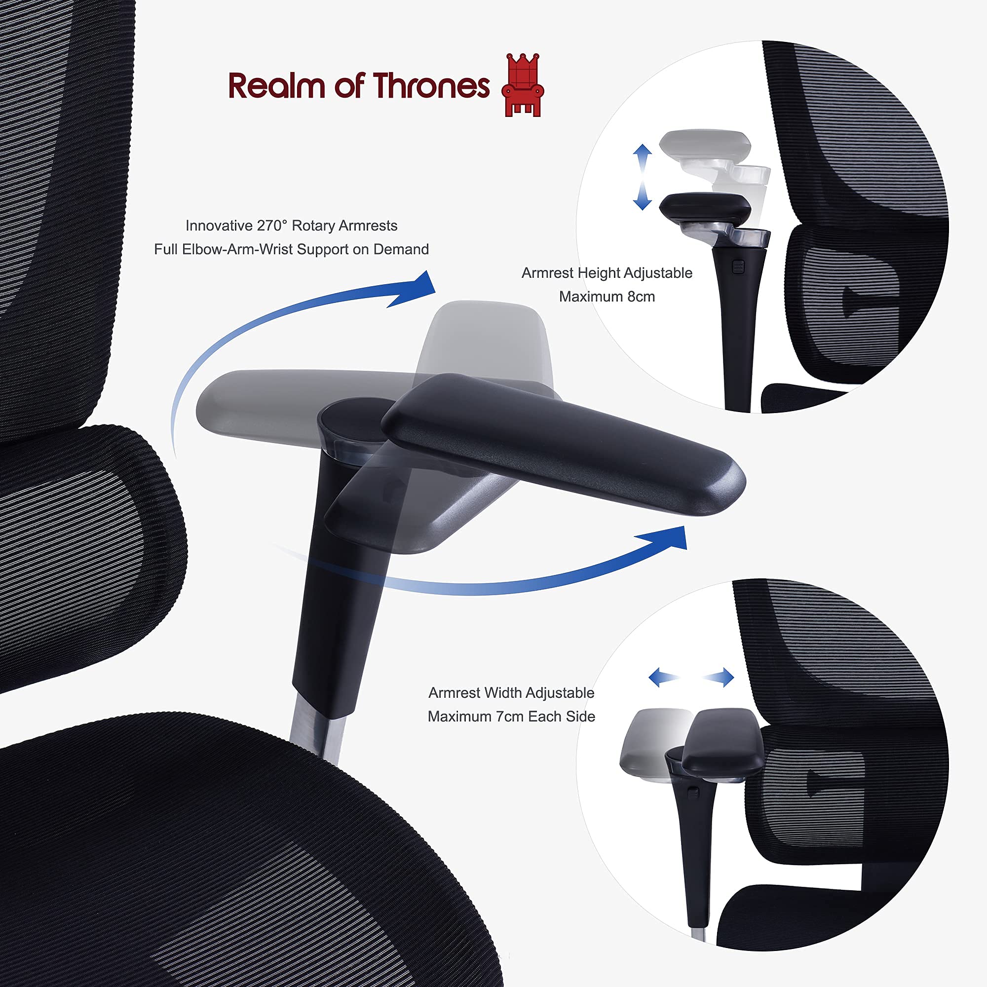 ADMIRAL by REALM OF THRONES Ergonomic Office Chair, High Back Heavy