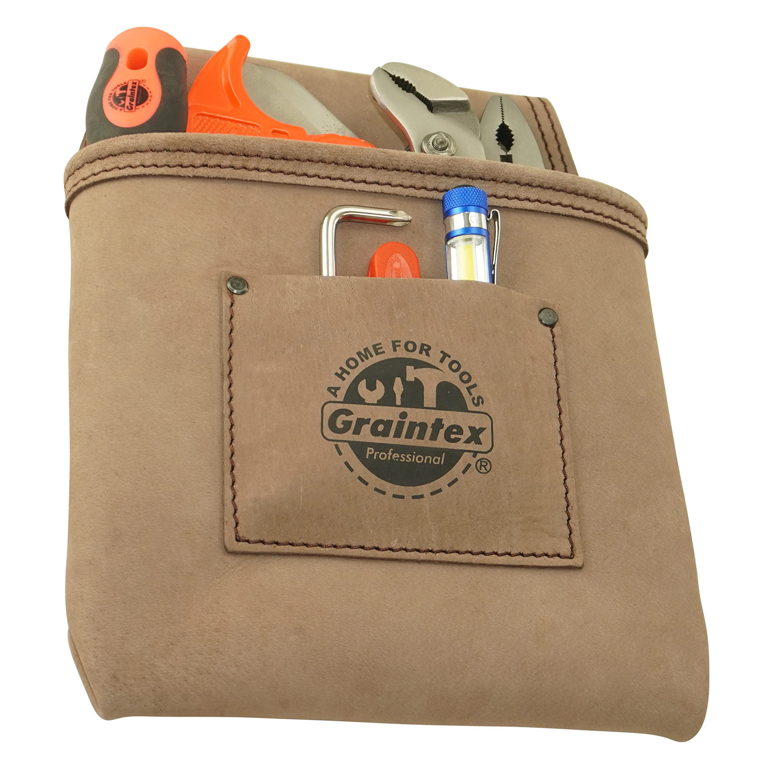 Graintex ST2009 1 bolsillo resistente superior de piel de grano para uñas, bolsa de herramientas para cinturón ancho con ranura para túnel