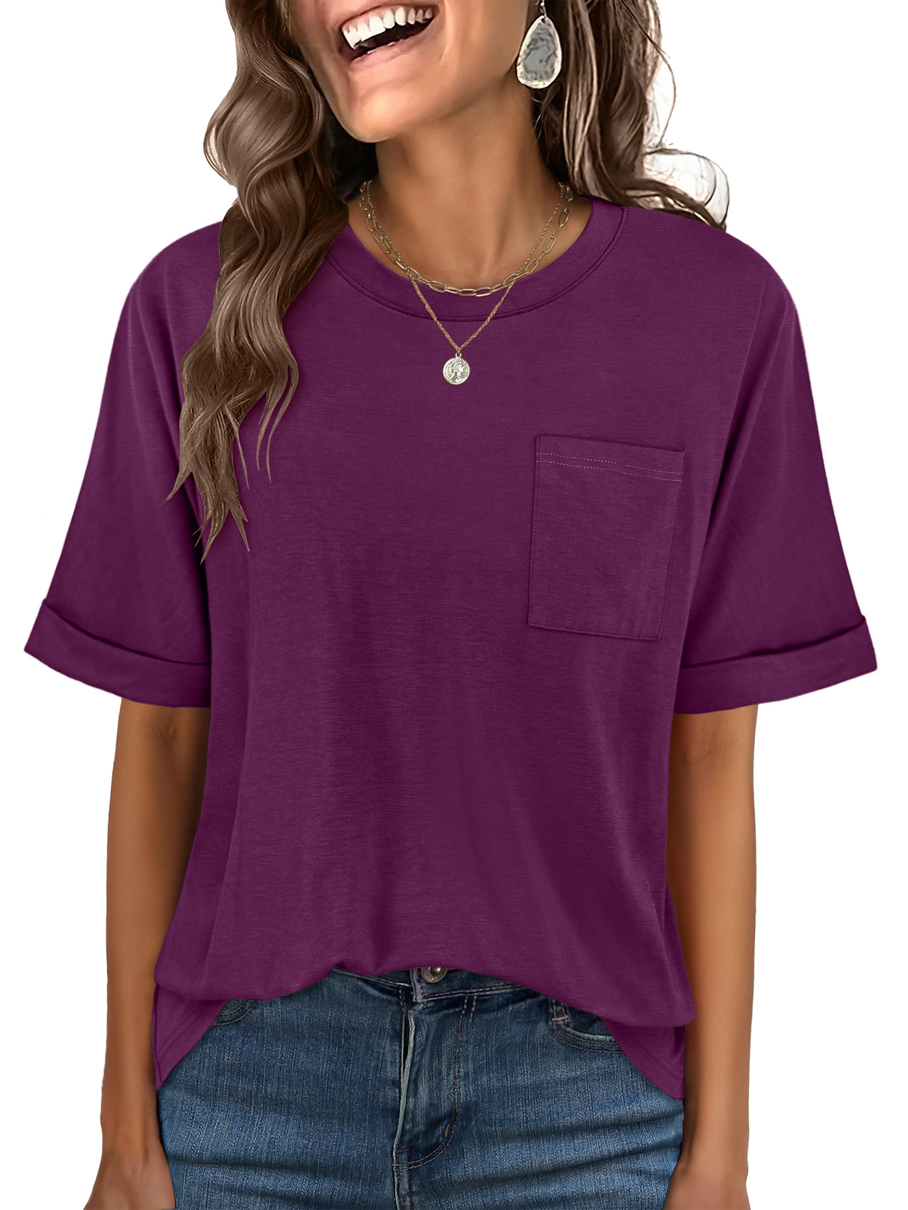 ANRABESS Womens Tops Short Sleeve Oversized T Shirts | Basic Tee with Chest Pocket,Summer Loose Fitting Tshirts,Business Casual Work Outfits,Travel Daily Wear,ALL-Seasons Clothes