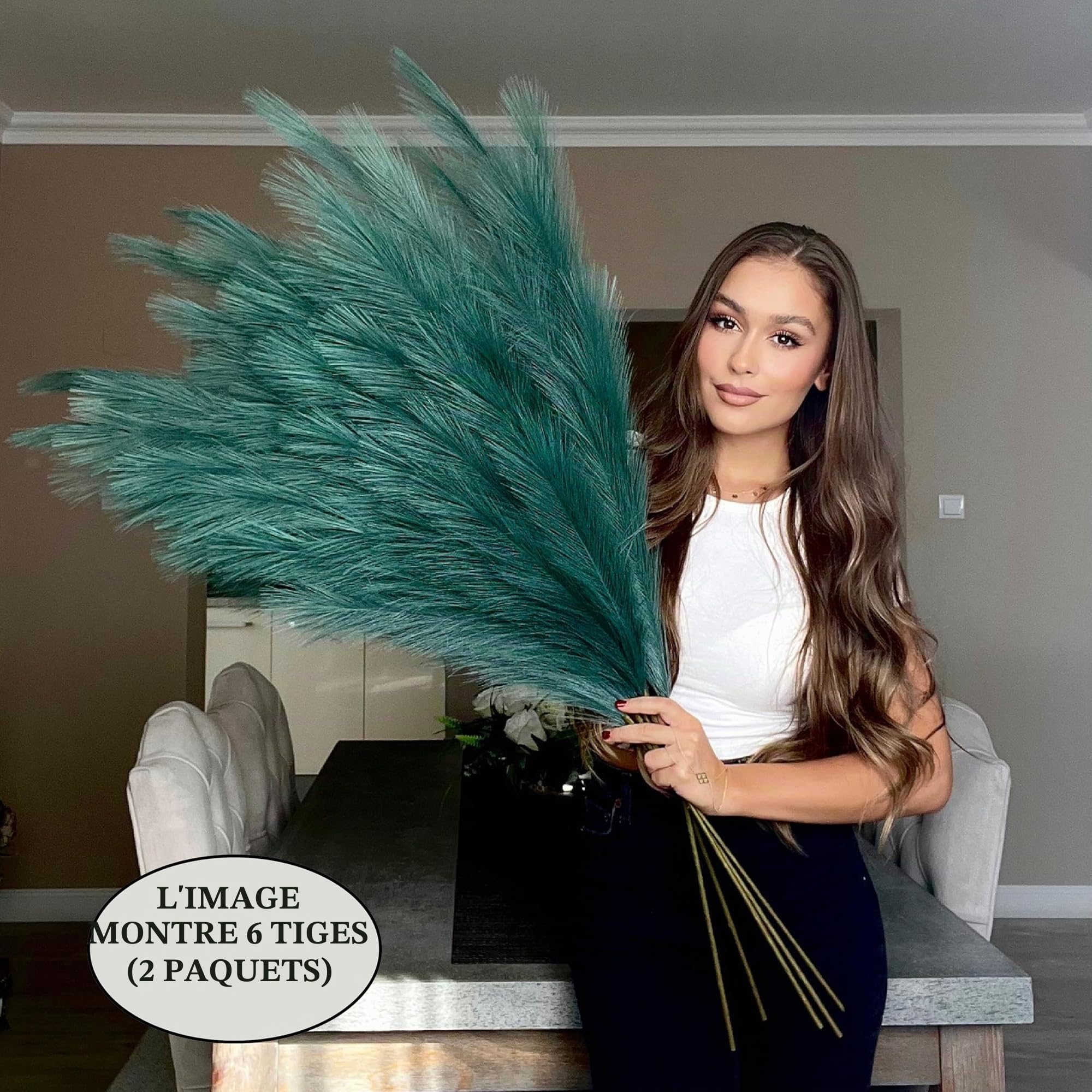 Herbe artificielle de pampa extra large haute vert lac grand moelleux x3 tiges 115 cm x18 plumes décoratives artificielles flore pour pots de sol fleurs plantes hautes herbe longue