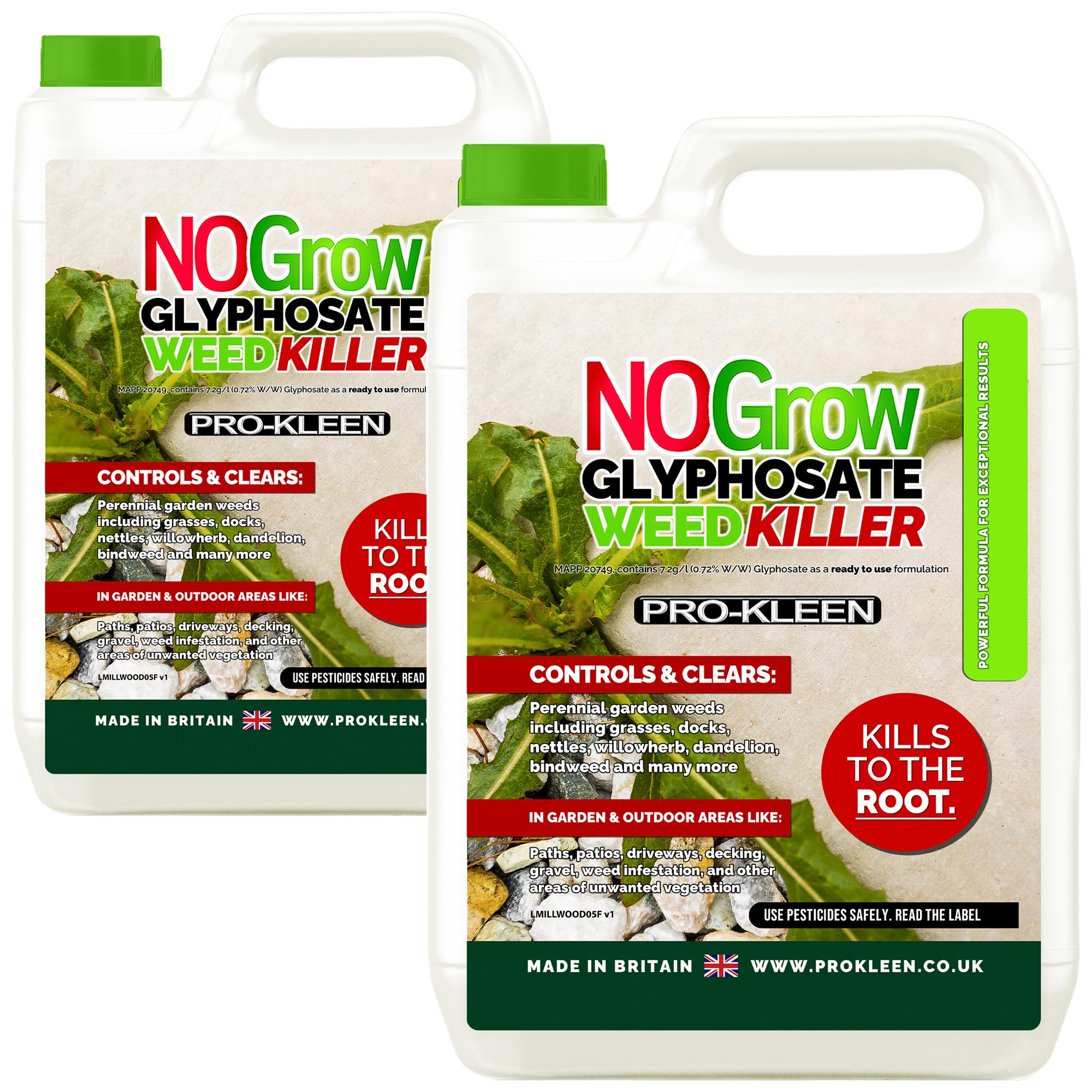 Pro-Kleen NOGROW WeedKiller 2 x 4 Litre Deep Root Killing 7.2g/l Glyphosate Weed Killer Ready to Use Formula Supplied with Spray Head & Hose