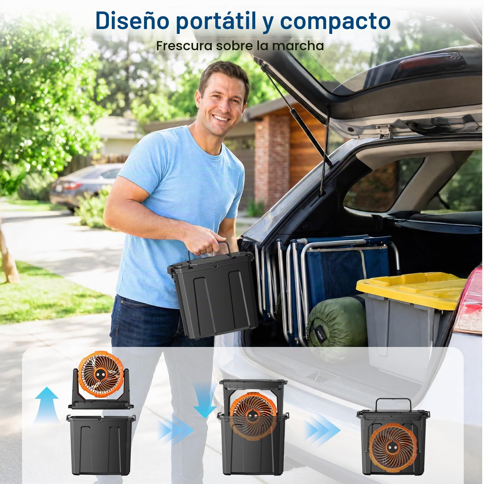 Ausic Ventilador de nebulización portátil de 9 litros, ventiladores de exterior de 10 pulgadas y 20000 mAh para patios, ventilador de batería recargable, ventilador de refrigeración de agua para