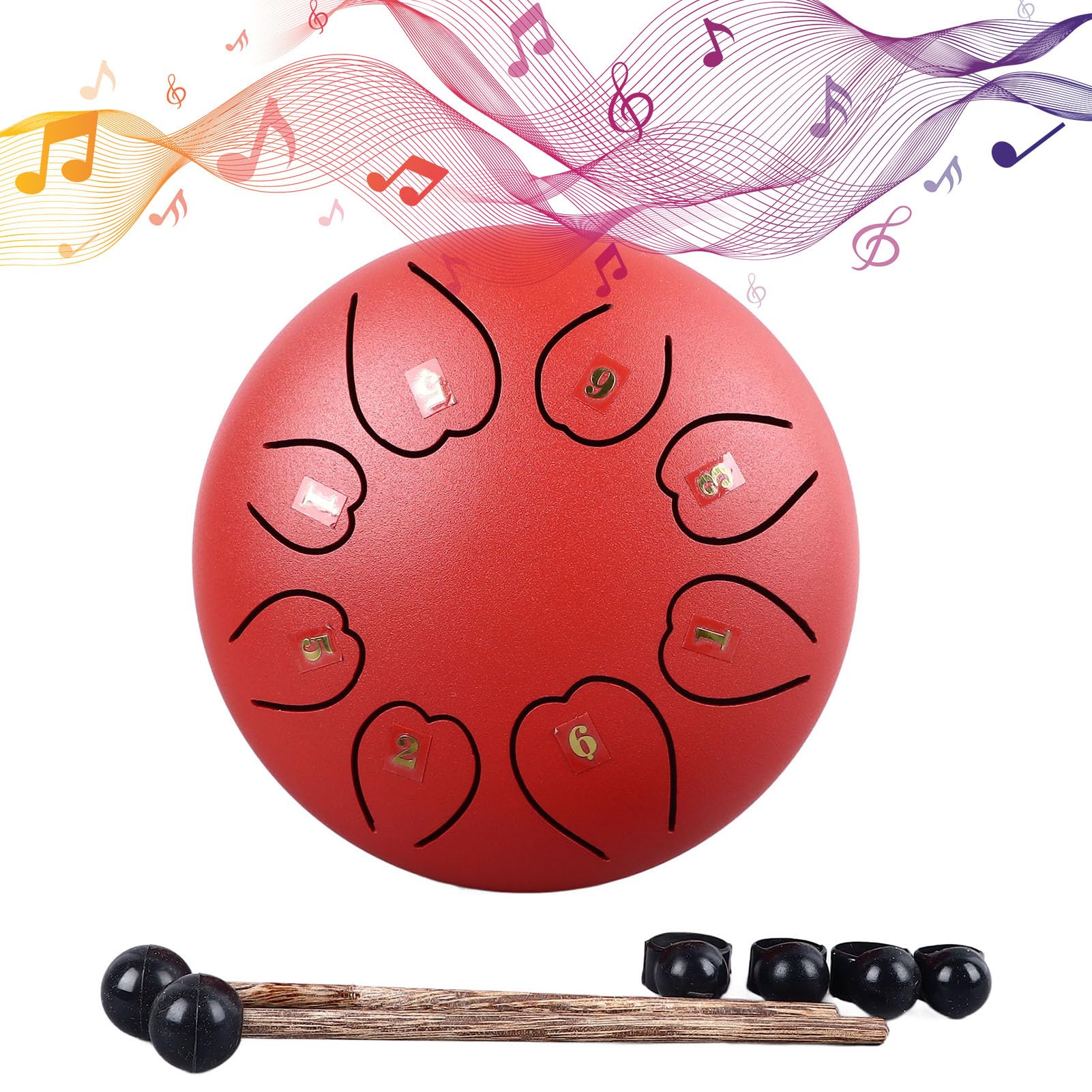 Bęben językowy Tyenaza, 6 cali 8 nut wyraźny rezonansowy przyjemny dźwięk bezproblemowy stalowy bęben ręczny Mini instrument perkusyjny (Red)