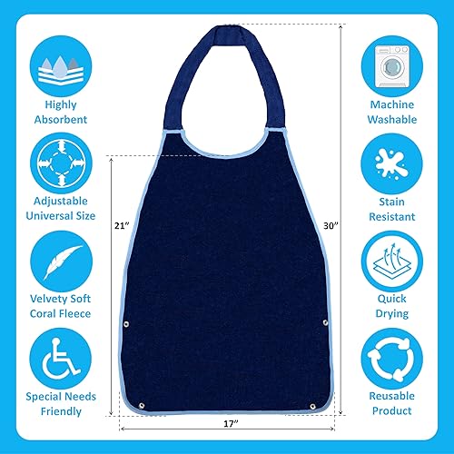 Miniatura 2 de Premium Adult Bibs for Seniors & Elderly - 17x30 Large, Heavy Duty, Waterproof PVC Layer, Washable, Crumb Catcher