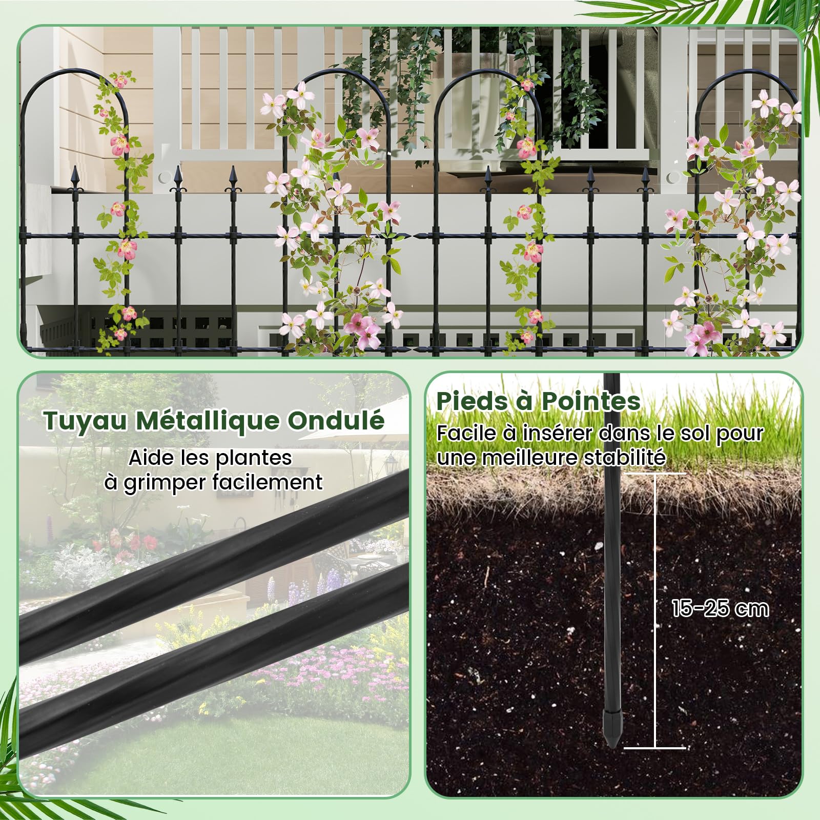 COSTWAY Treillis de Jardin pour Plantes Grimpantes 146 x 186 cm, Cadre de Support Extérieur en Métal Antirouille pour Lit de Jardin Surélevé, Clôture de Jardin Décorative pour Roses Tomates Lierre