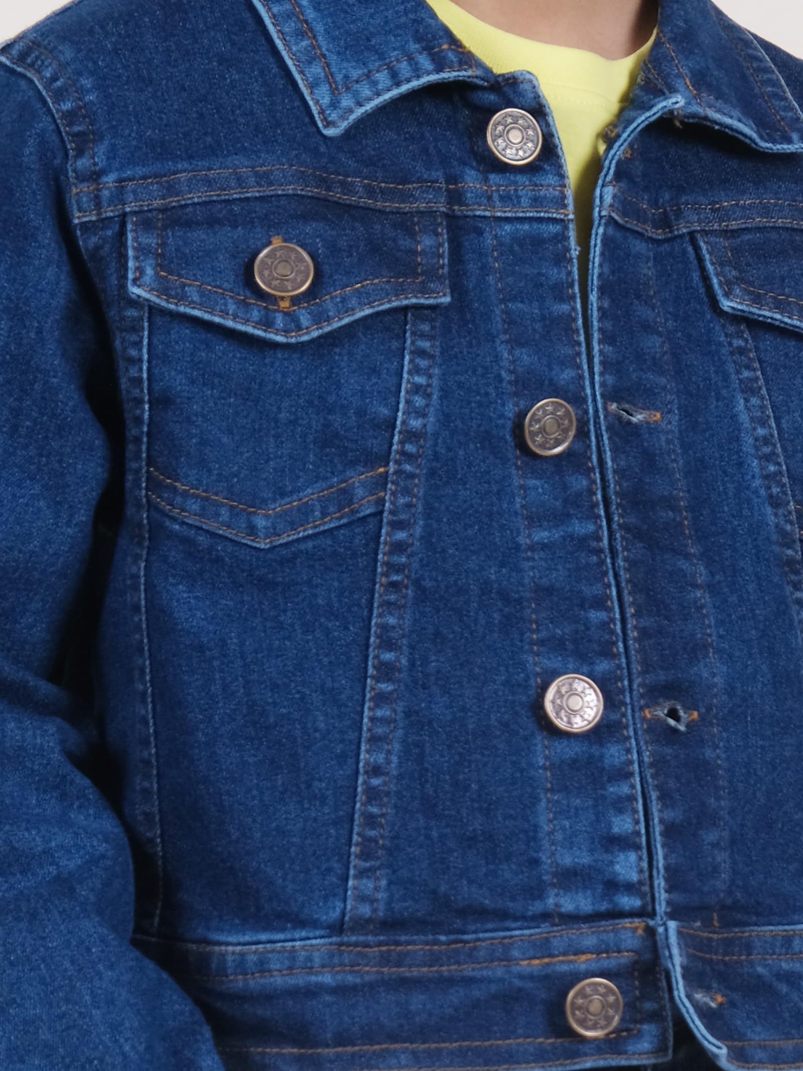 Girls Full Sleeve Solid Crop Denim Jacket, Dk Rag Wash - 1-2Y 4