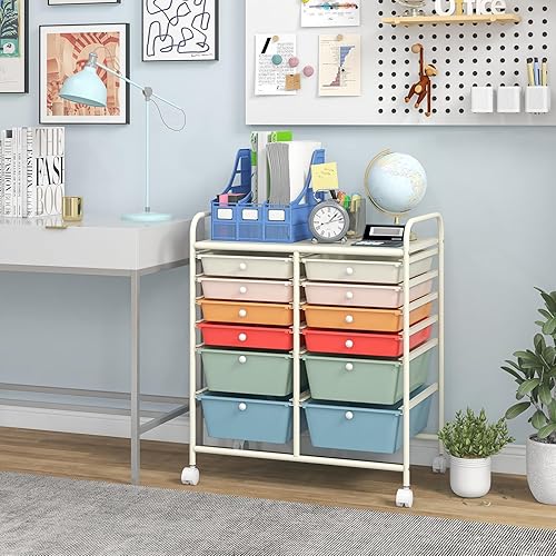 Miniatura 2 de Giantex Carrito de almacenamiento con ruedas de 12 cajones, herramientas para álbum de recortes, organizador escolar de oficina (Macaron)