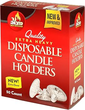 Ner Mitzvah Disposable Foil Candle Holders, Heavy Duty Aluminum Protector Bobeches, Drip Guard Candlestick Liner Inserts, 50 Count