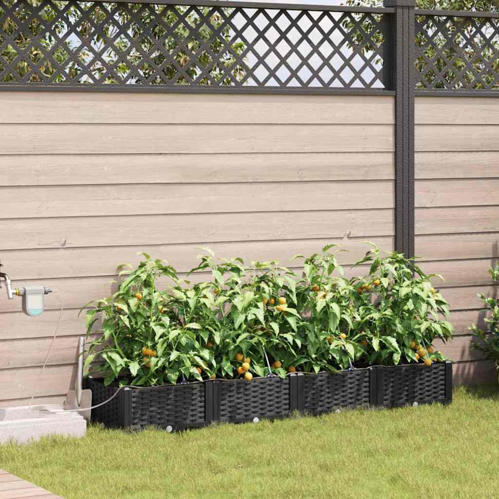 Geecher Vaso da Giardino 4 Pezzi, Sistema di irrigazione Integrato, Dimensioni 160x40x22 cm, Acciaio Nero, fioriera per Esterni per Principianti e Appassionati di Giardinaggio