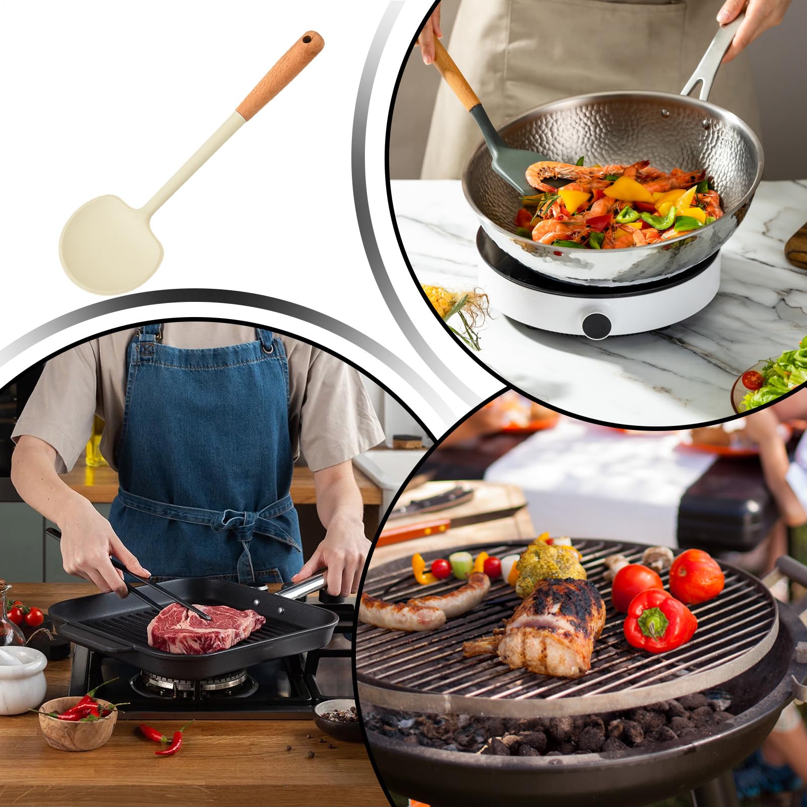 Silikon Pfannenwender Spatel Hitzebeständig Hitzebeständiges Servier- Und | Antihaft Silikon Pfannenwender Für Picknick Braten Bäckerei Suppen Zubereitung Haushalt Restaurant Camping