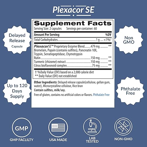 Miniatura 2 de Plexacor Multi-Enzimas Defensa de Fibrina, Mezcla de Superenzima 6 en 1 con Rutina, Serrapeptasa y Cúrcuma Superior para un apoyo inmunológico