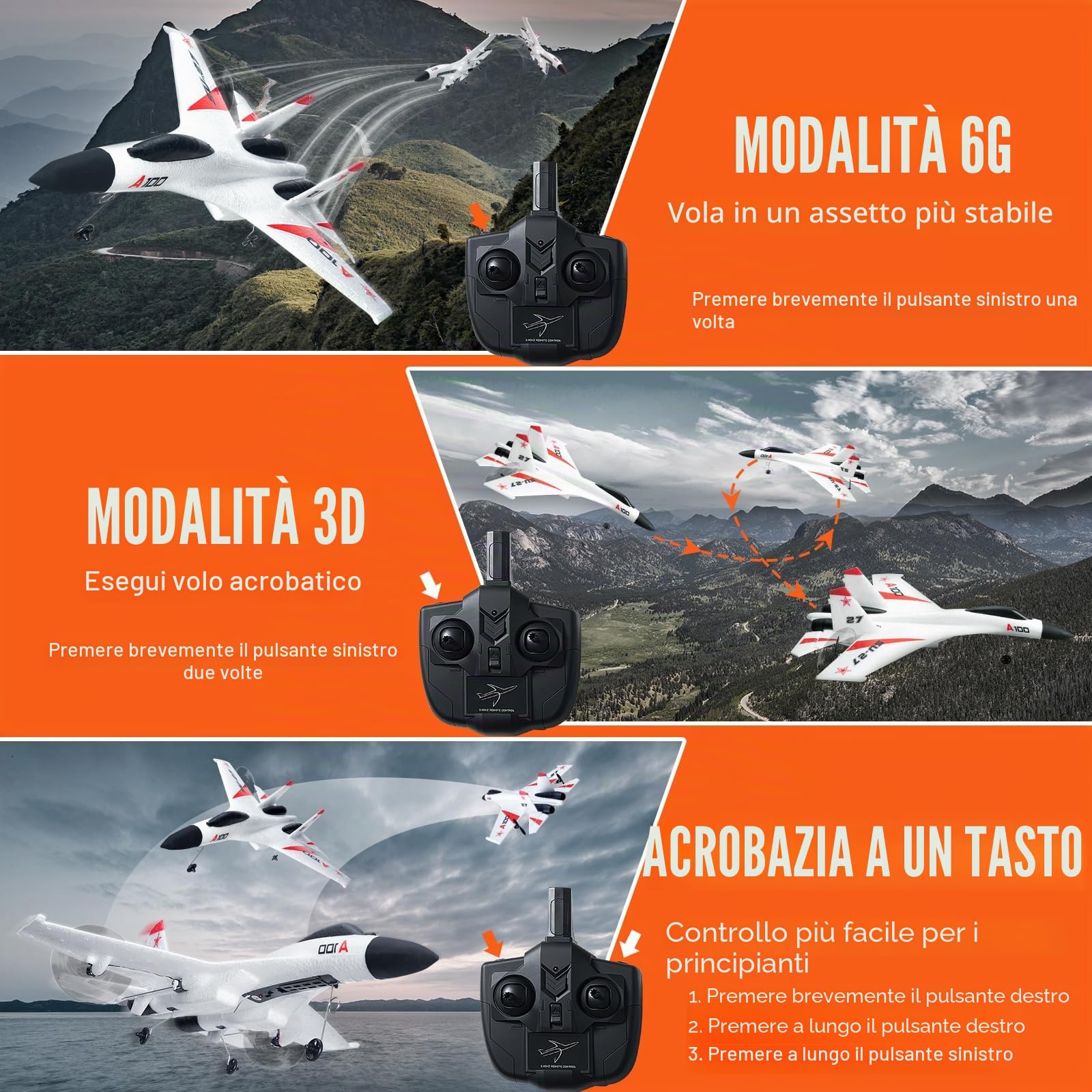 VEVOR Aereo radiocomandato, 2,4 GHz, 4 canali, con stabilizzatore giroscopico a 6 assi e 2 batterie, pronto a volare SU-27, aereo da combattimento, giocattolo per adulti, bambini, principianti, regalo