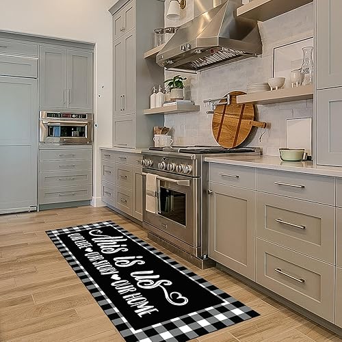 Miniatura 5 de Juego de 2 tapetes de cocina de granja, antideslizantes, gruesos, a cuadros, impermeables, antifatiga, para el suelo de la cocina, alfombra de pie