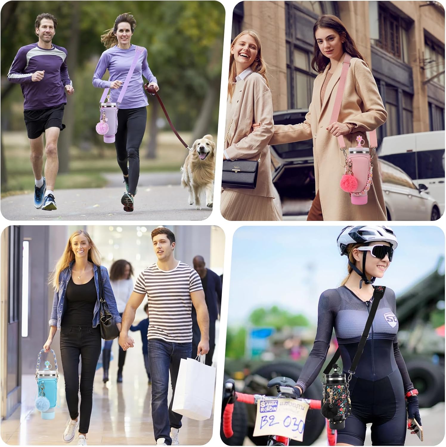 Stanley Cup Accessories Set Including Water Bottle Carrier Bag,Water Bottle Holder with Strap,Straw Cover,Stanley Charms,Silicone Boot for Stanley 40oz 30oz Tumbler - Image 5