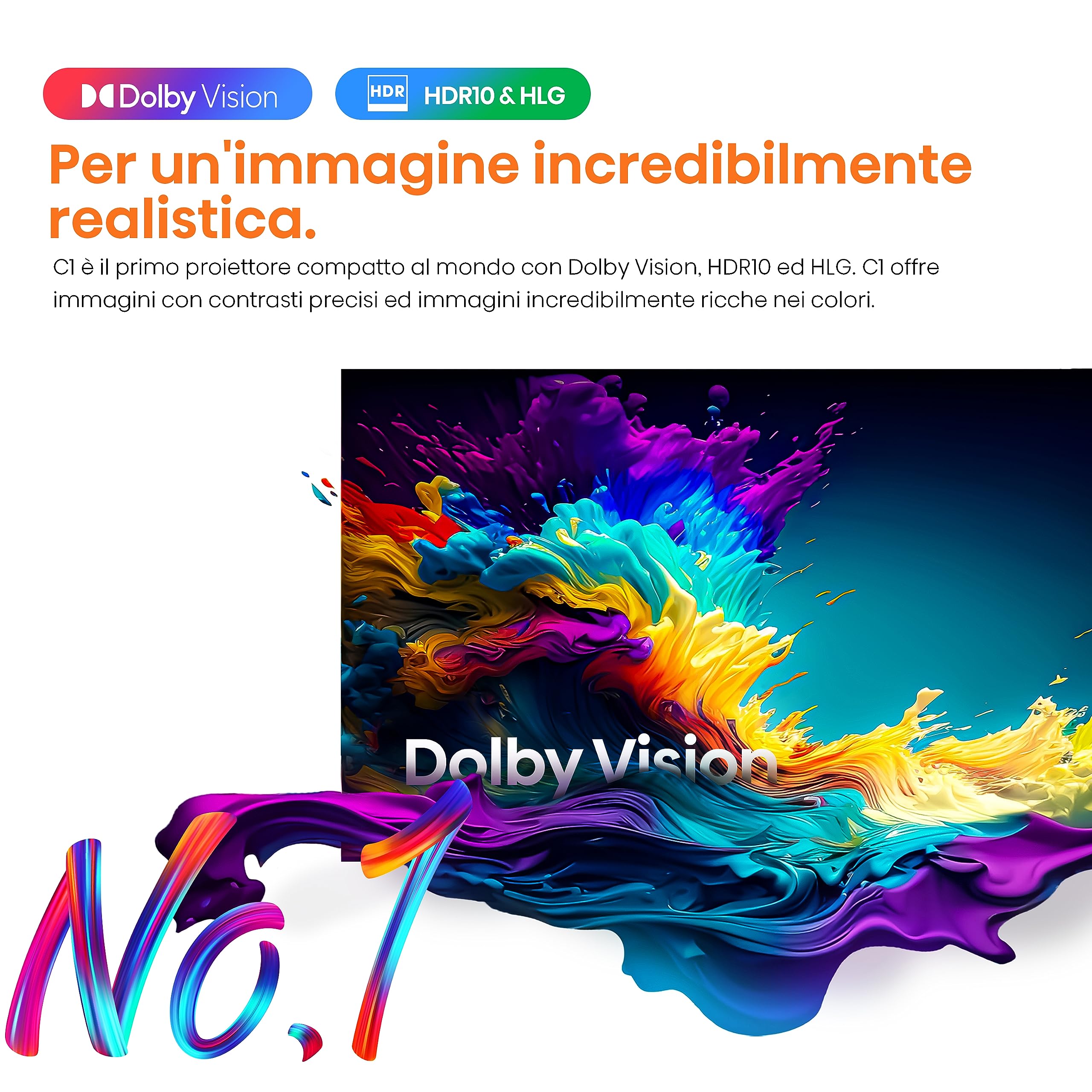 Hisense Laser TV proiettore C1, 60''-150'',Triplo Laser, 4K, HDR10, Smart TV VIDAA 6.0, 1600 lumen, Dolby Vision e Atmos,supporta Apple Airplay 2 & Home Kit, Alexa integrata
