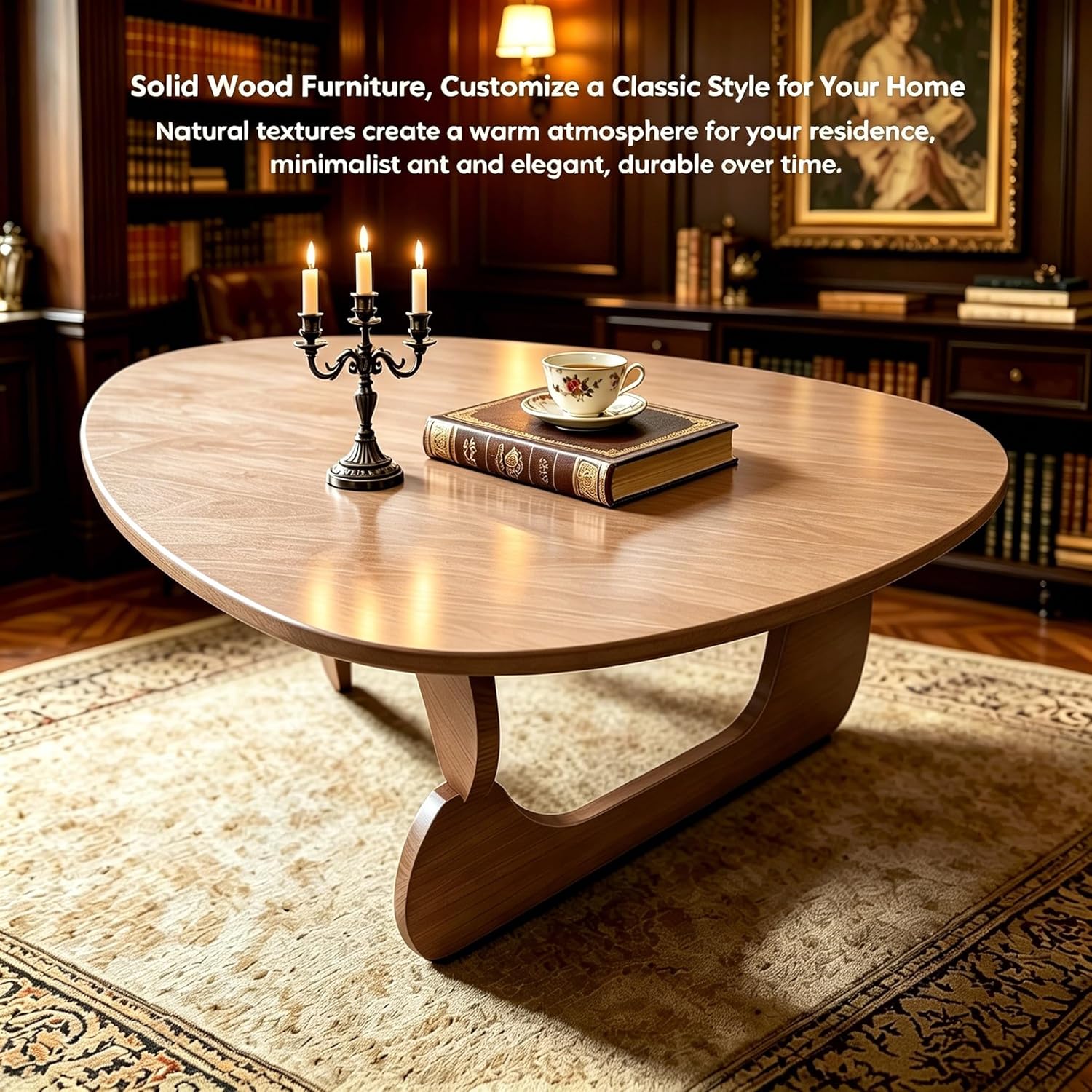 Solid Wood Coffee Table, Mid-Century Modern Triangle Center Table for Living Room, Irregular Natural Wood Tea Table, Fingerprint-Free & Shatterproof, 35.4" L x 22.8" W x 16.5" H