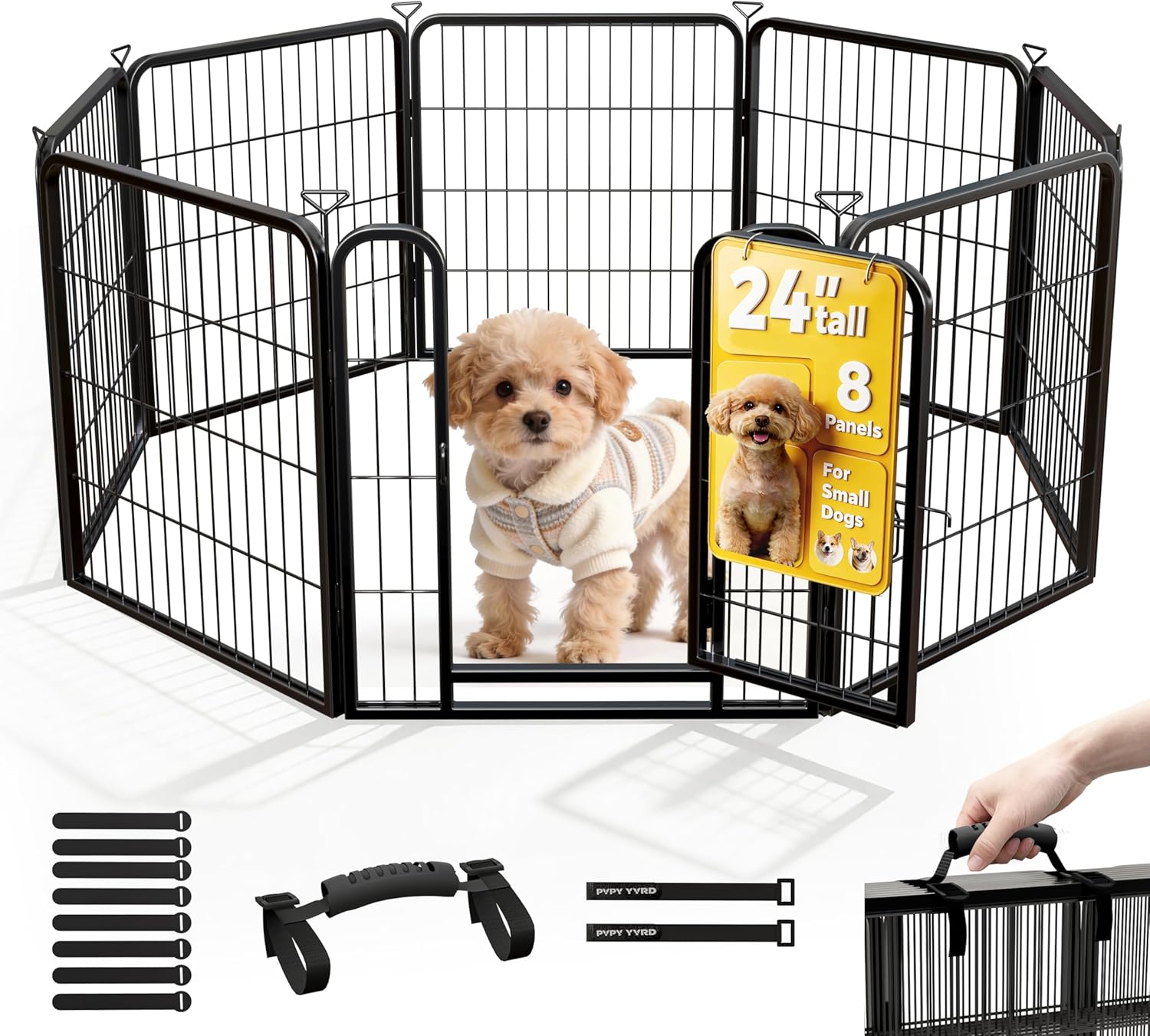 Dog Playpen for Indoor, Outdoor,Yard, RV Camping, 24 inch 8 Panels Dog Play Pen, Heavy Duty Metal Dog Gate, Anti-Rust Coating Dog Fence Exercise Pen for Puppy and Small Dogs