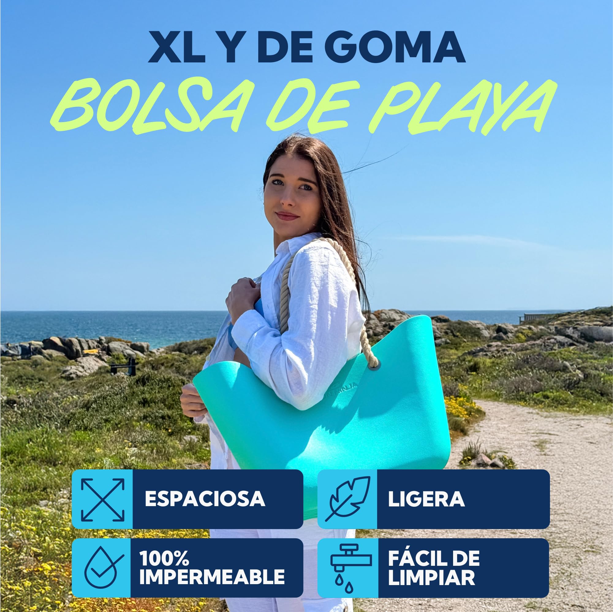 SUN NINJA Bolsa de playa de goma, extra grande, impermeable, de EVA, con asas de cuerda, para playa