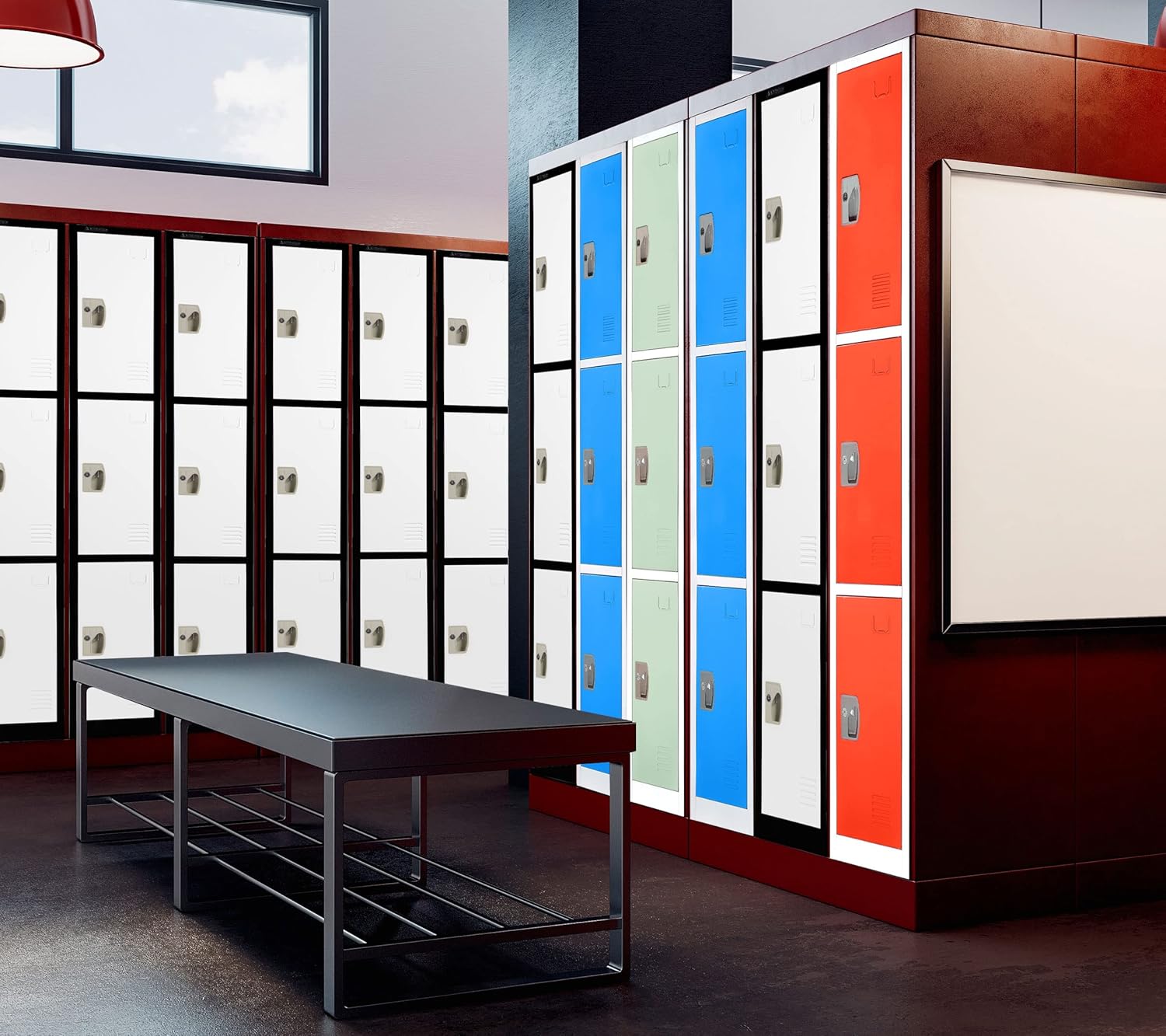 AdirOffice Large School Locker with 3 Doors 3 Hooks Storage Locker - Metal Storage Locker Cabinet Ideal for School, Garage, Office Lockers - (3 Door, Black Body/White Door)