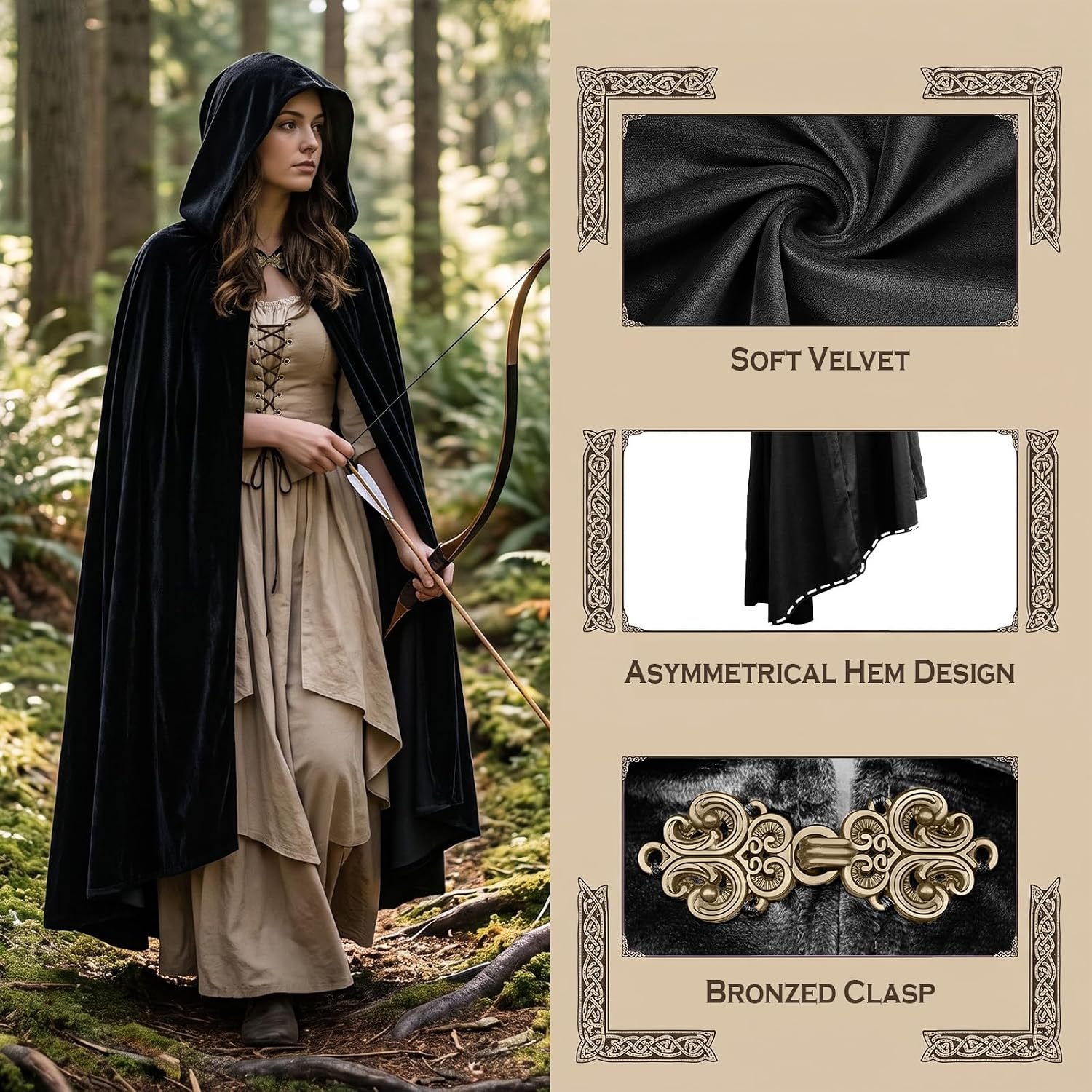 Vegove Women Medieval Velvet Hooded Cloaks Renaissance Ren Faire Cape