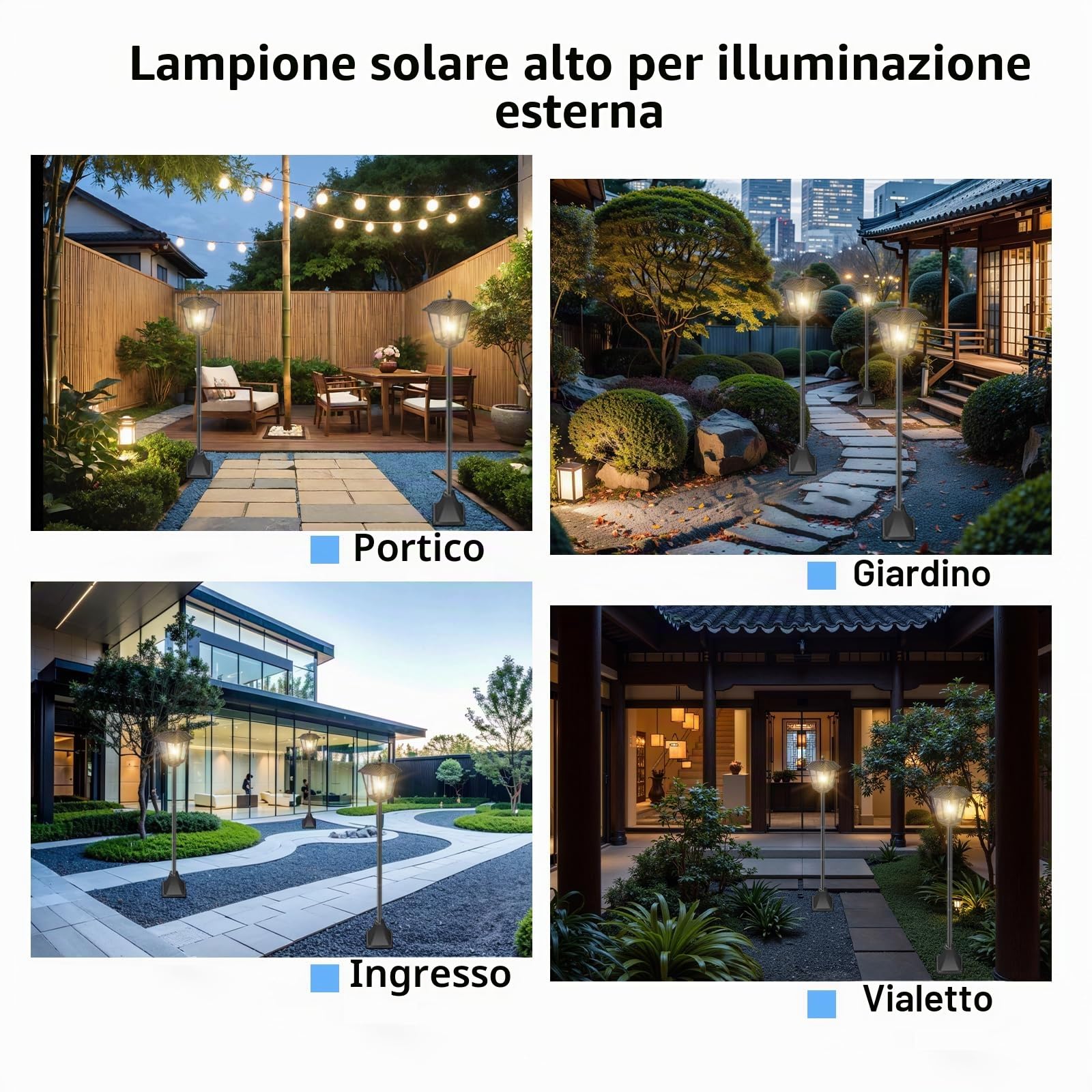 Lanterna solare in piedi per l'esterno 180 cm Lanterne solari per l'esterno con lampada da giardino da giardino leggero resistente alle intemperie, caldo bianco （2 pezzi）