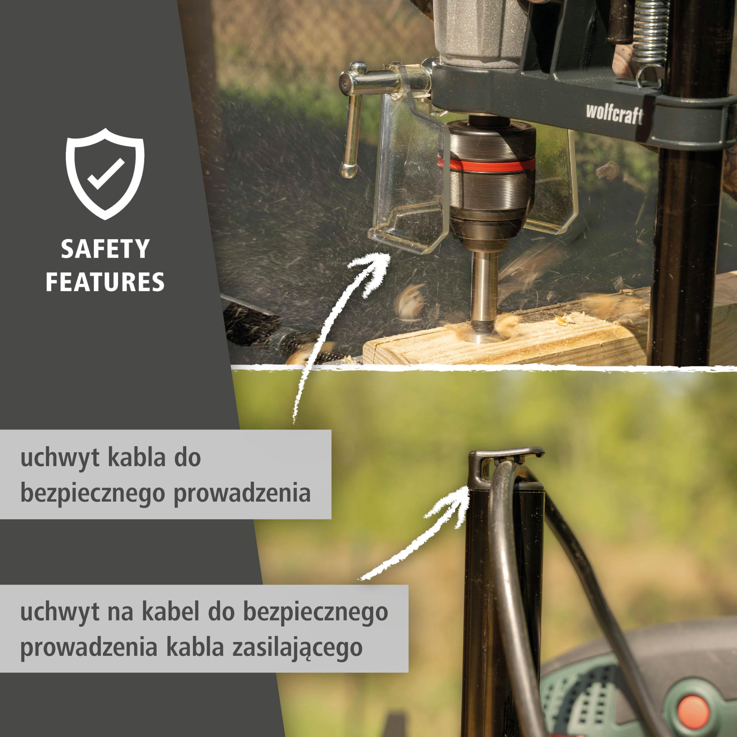 wolfcraft Stojak wiertarski SOLID – kompaktowe rozwiązanie do wiercenia o ograniczonej głębokości – wysięg 112 mm i skok 55 mm – 5028000